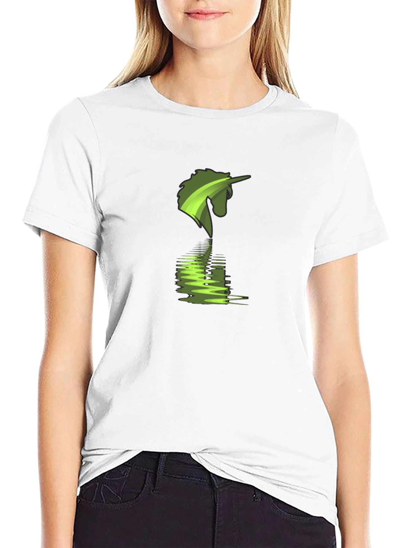 Green Unicorn Reflection Graphic T-Shirt