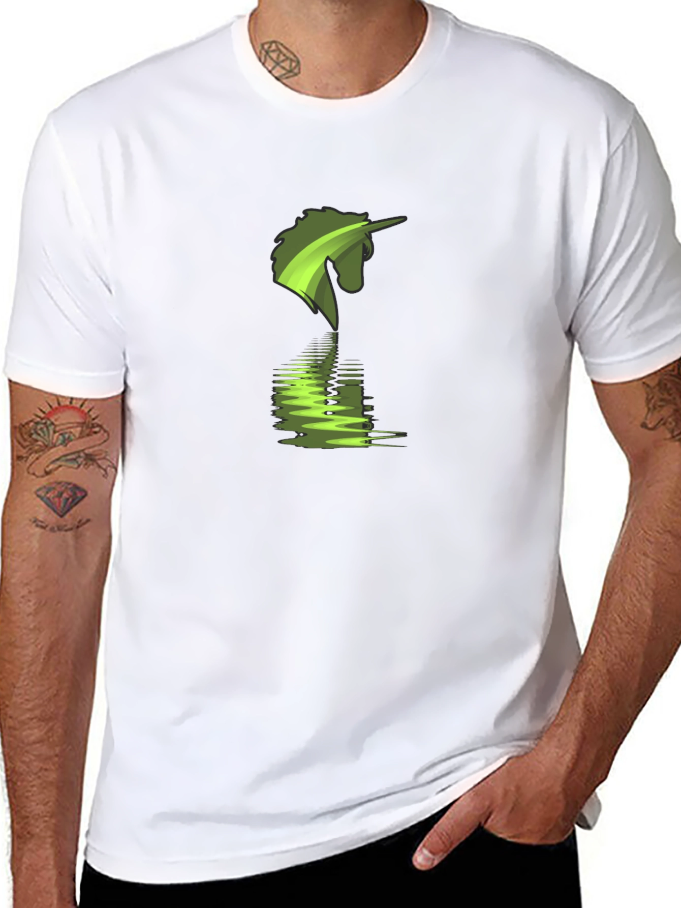 Green Unicorn Reflection Graphic T-Shirt