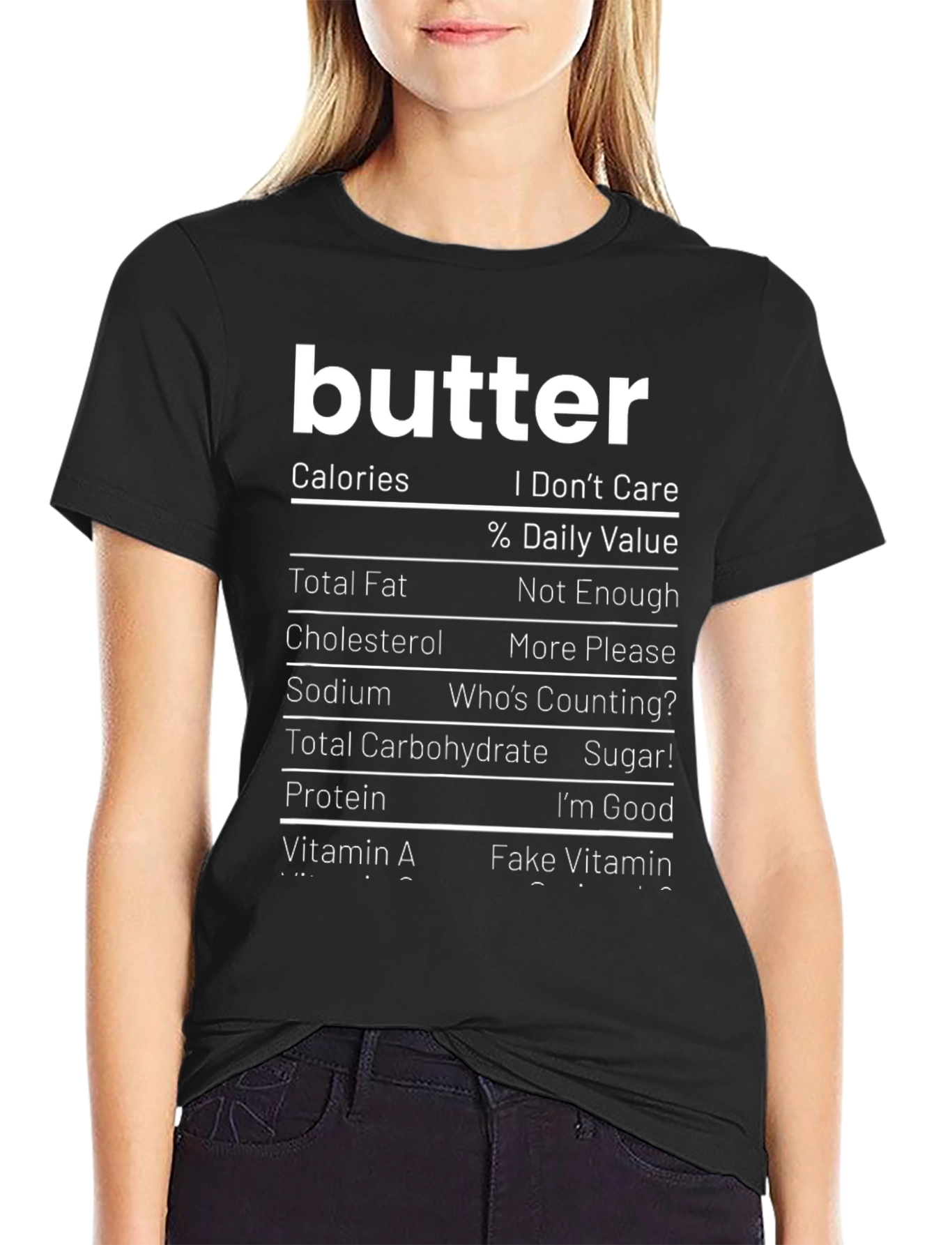 Funny Butter Nutrition Facts Black T-Shirt