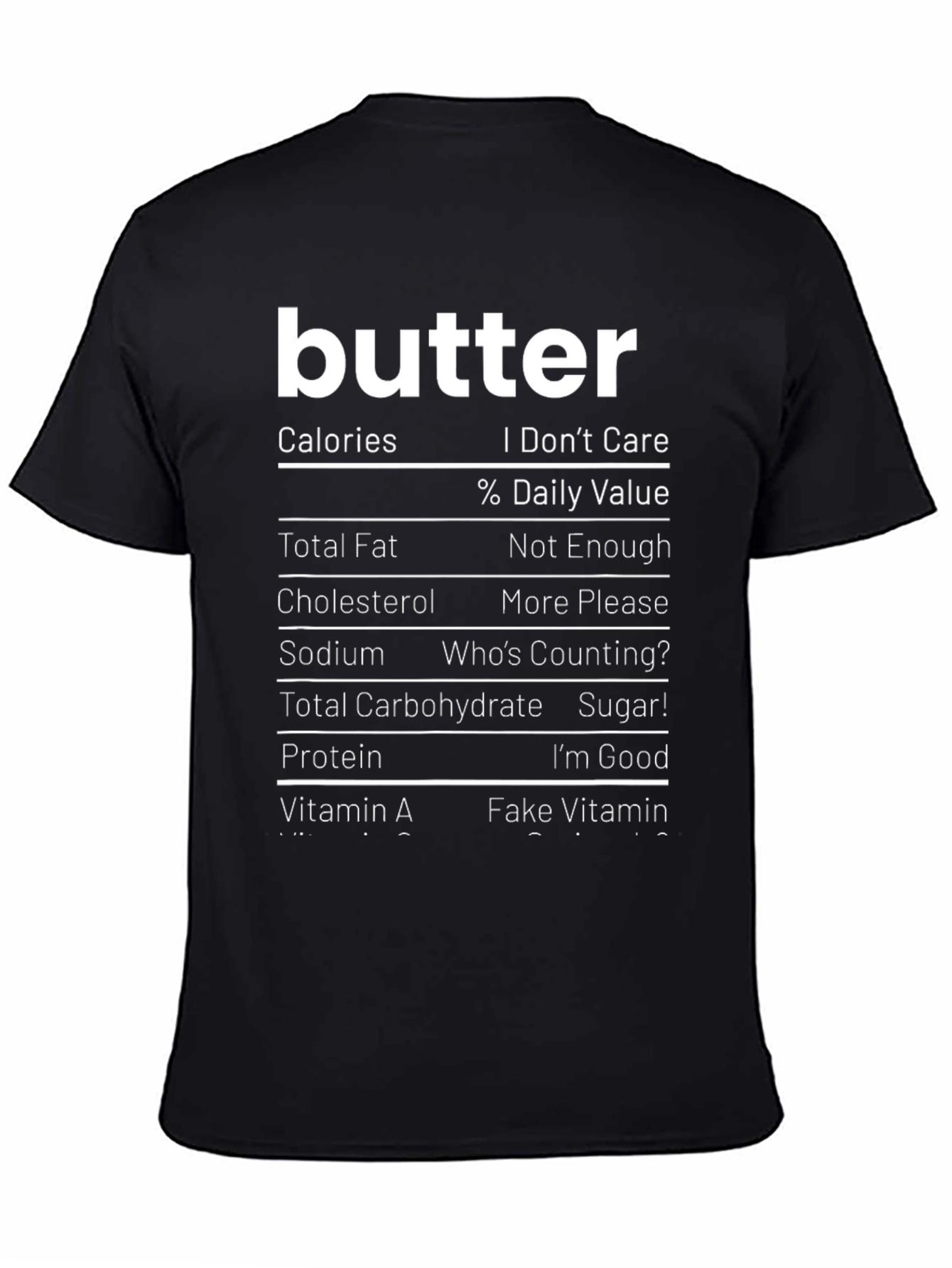 Funny Butter Nutrition Facts Black T-Shirt