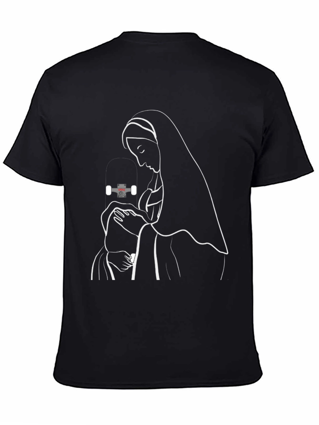 Virgin Mary & Skateboard Truck Black Graphic Tee