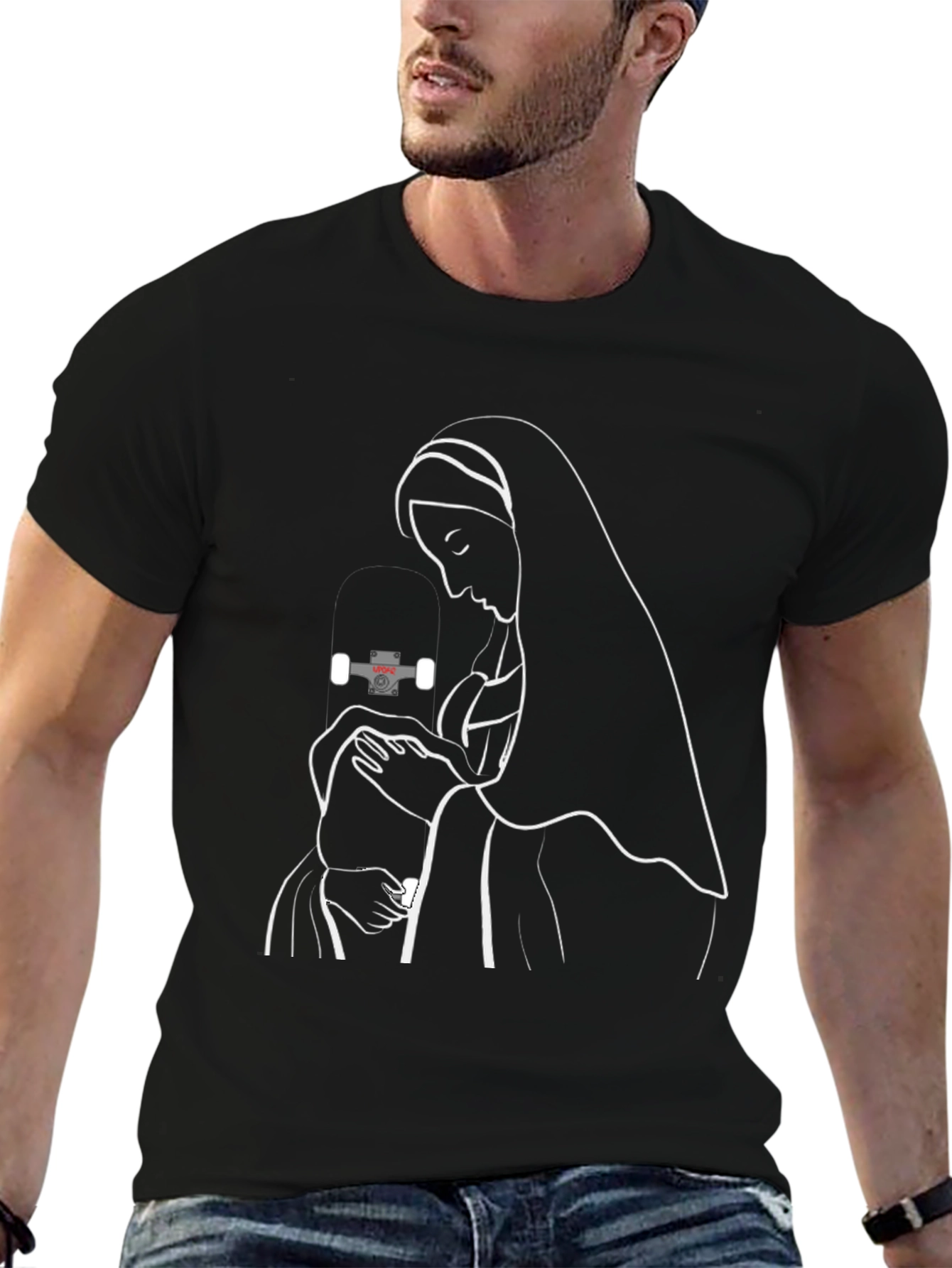 Virgin Mary & Skateboard Truck Black Graphic Tee