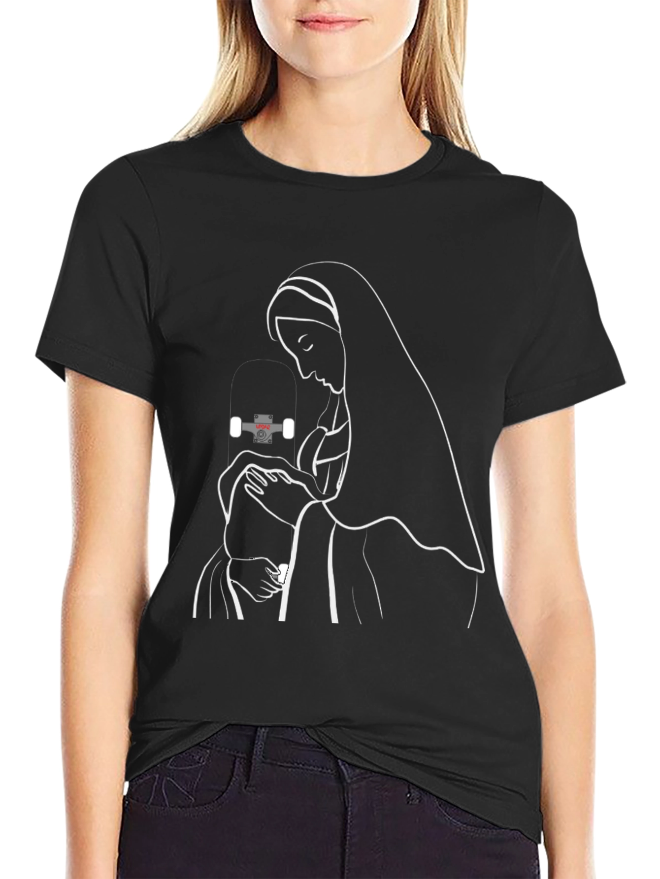 Virgin Mary & Skateboard Truck Black Graphic Tee