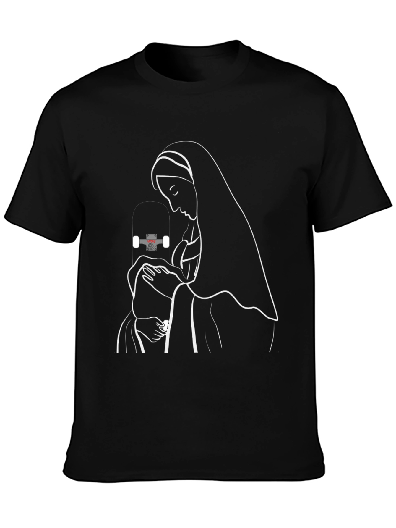 Virgin Mary & Skateboard Truck Black Graphic Tee