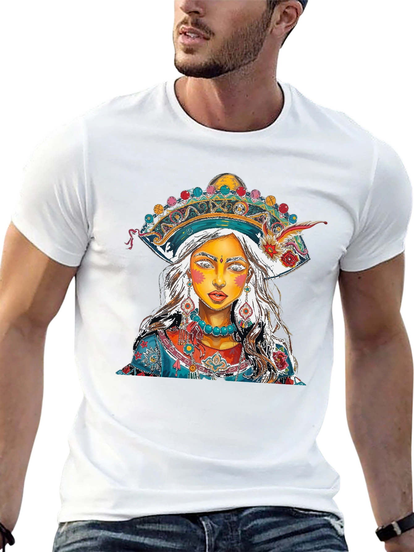 Artistic Woman Portrait Graphic Print Mens T-Shirt