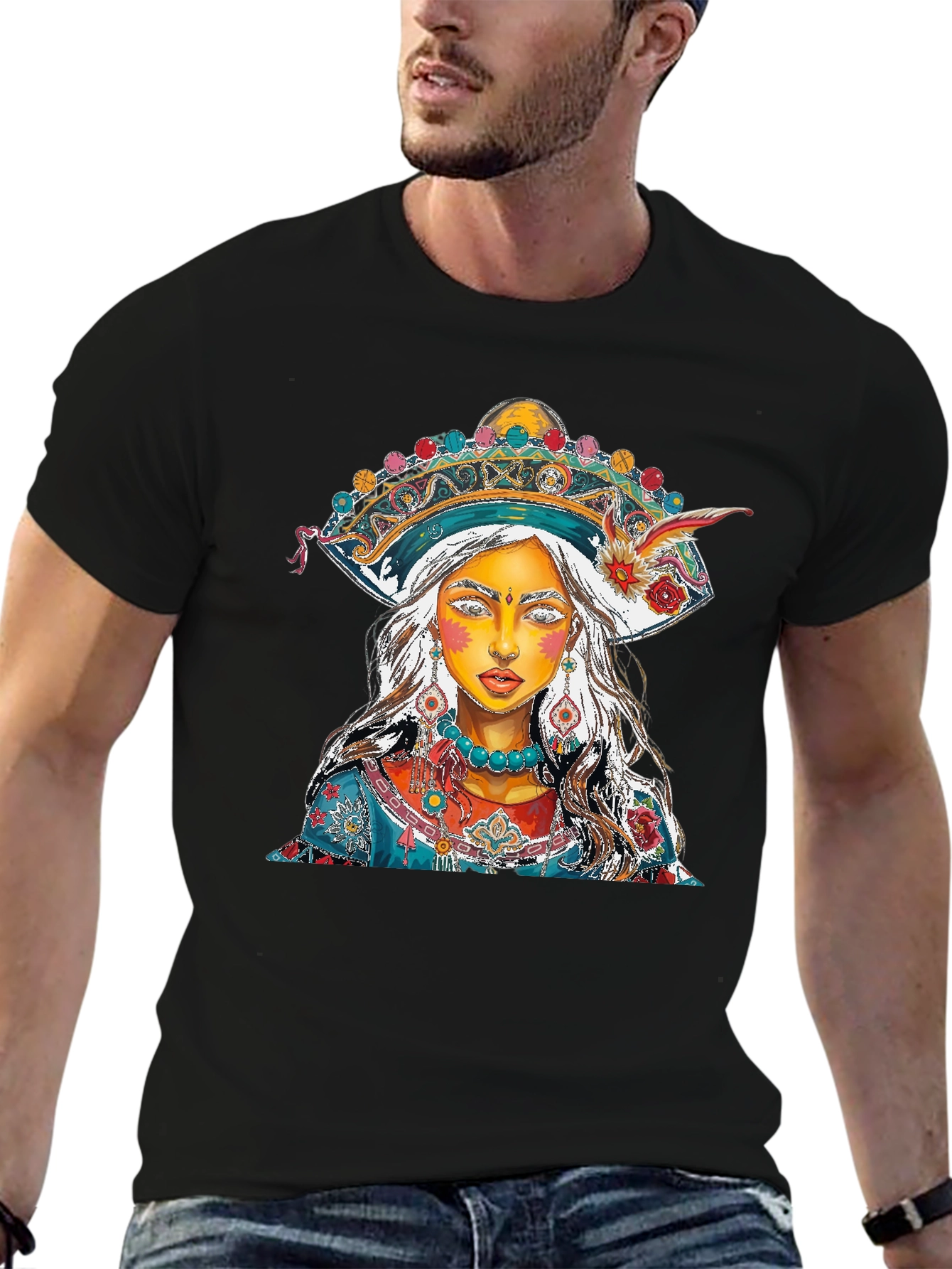 Artistic Woman Portrait Graphic Print Mens T-Shirt