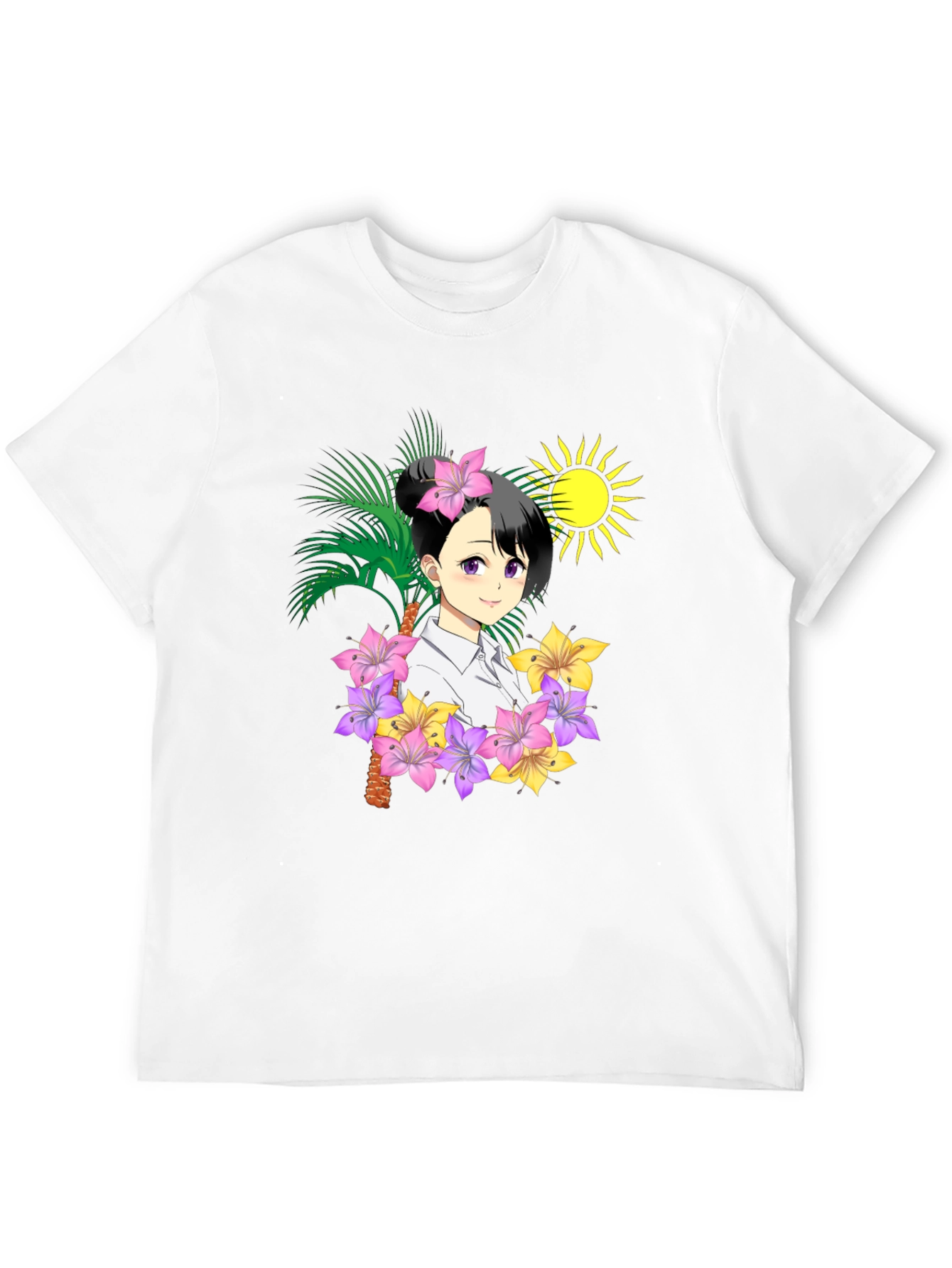 Anime Girl Floral T-Shirt