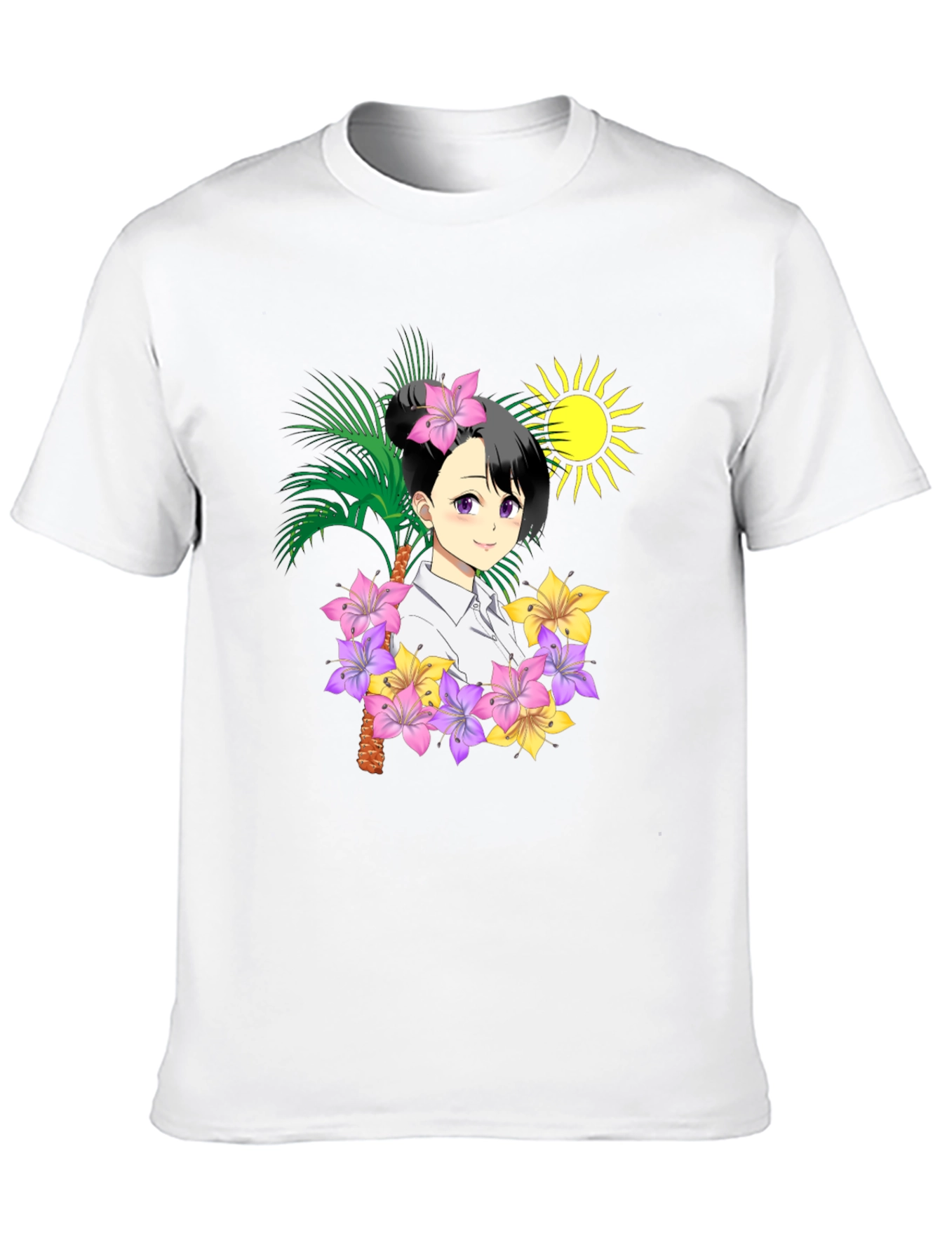 Anime Girl Floral T-Shirt
