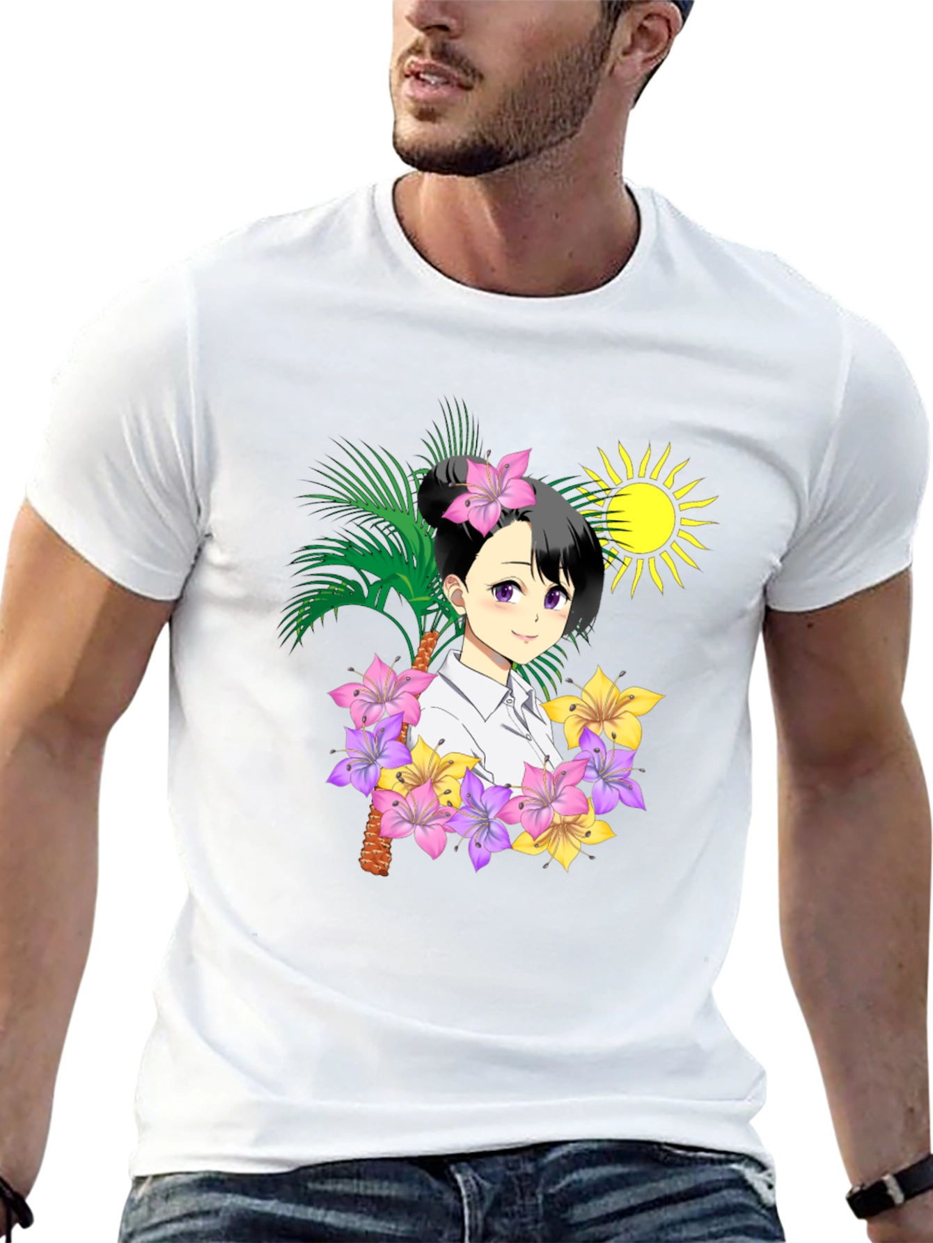 Anime Girl Floral T-Shirt