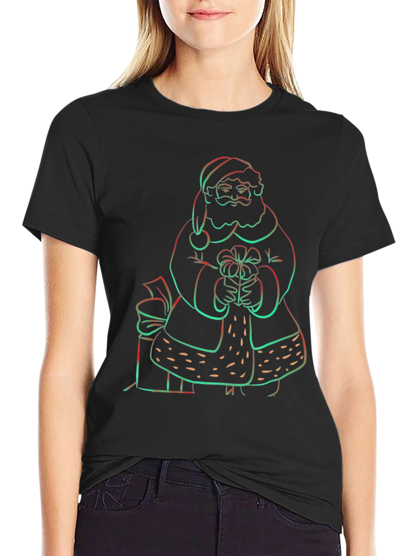Neon Santa Graphic Tee - Holiday Festive Shirt