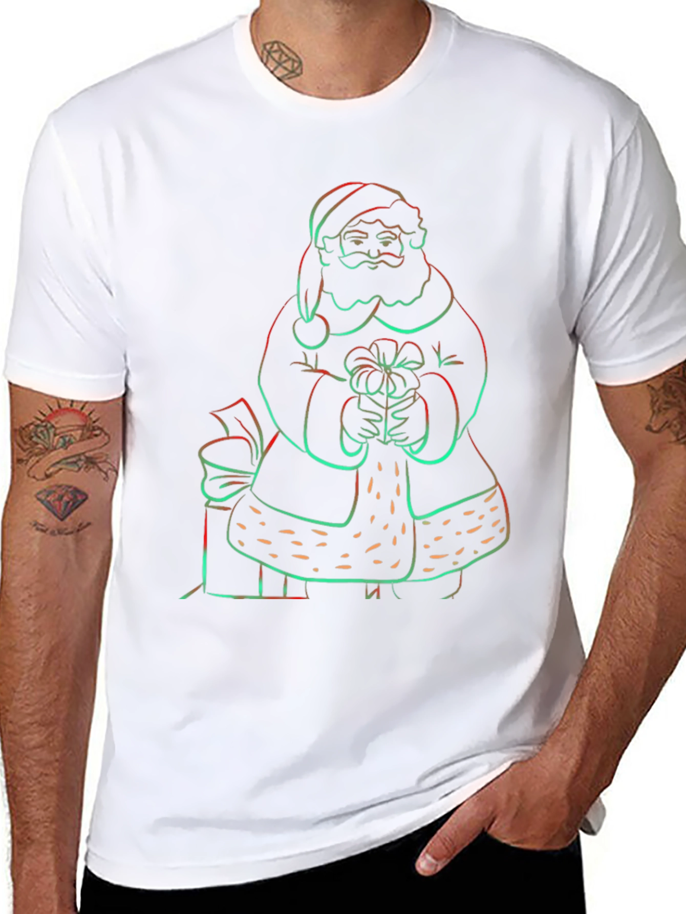 Neon Santa Graphic Tee - Holiday Festive Shirt