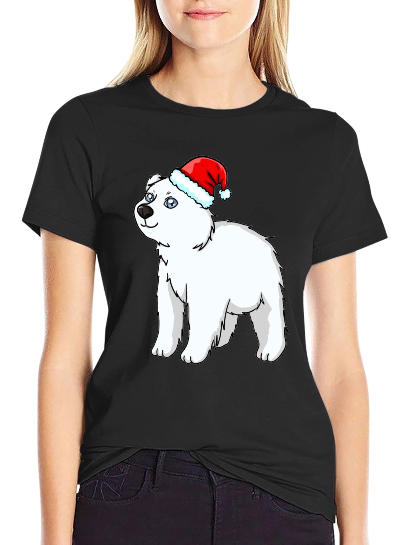 Festive Polar Bear Graphic Tee - Holiday Fun