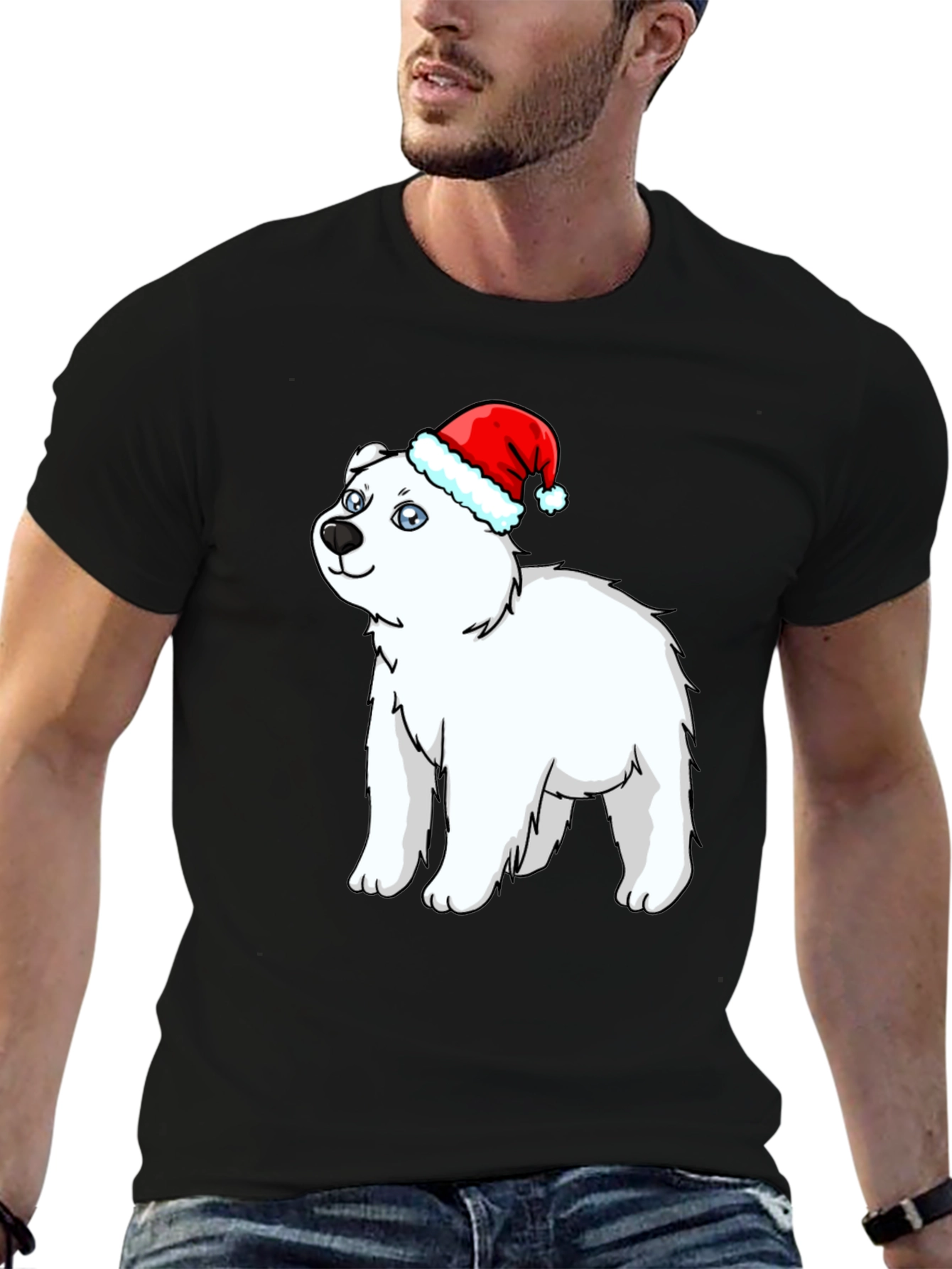 Festive Polar Bear Graphic Tee - Holiday Fun