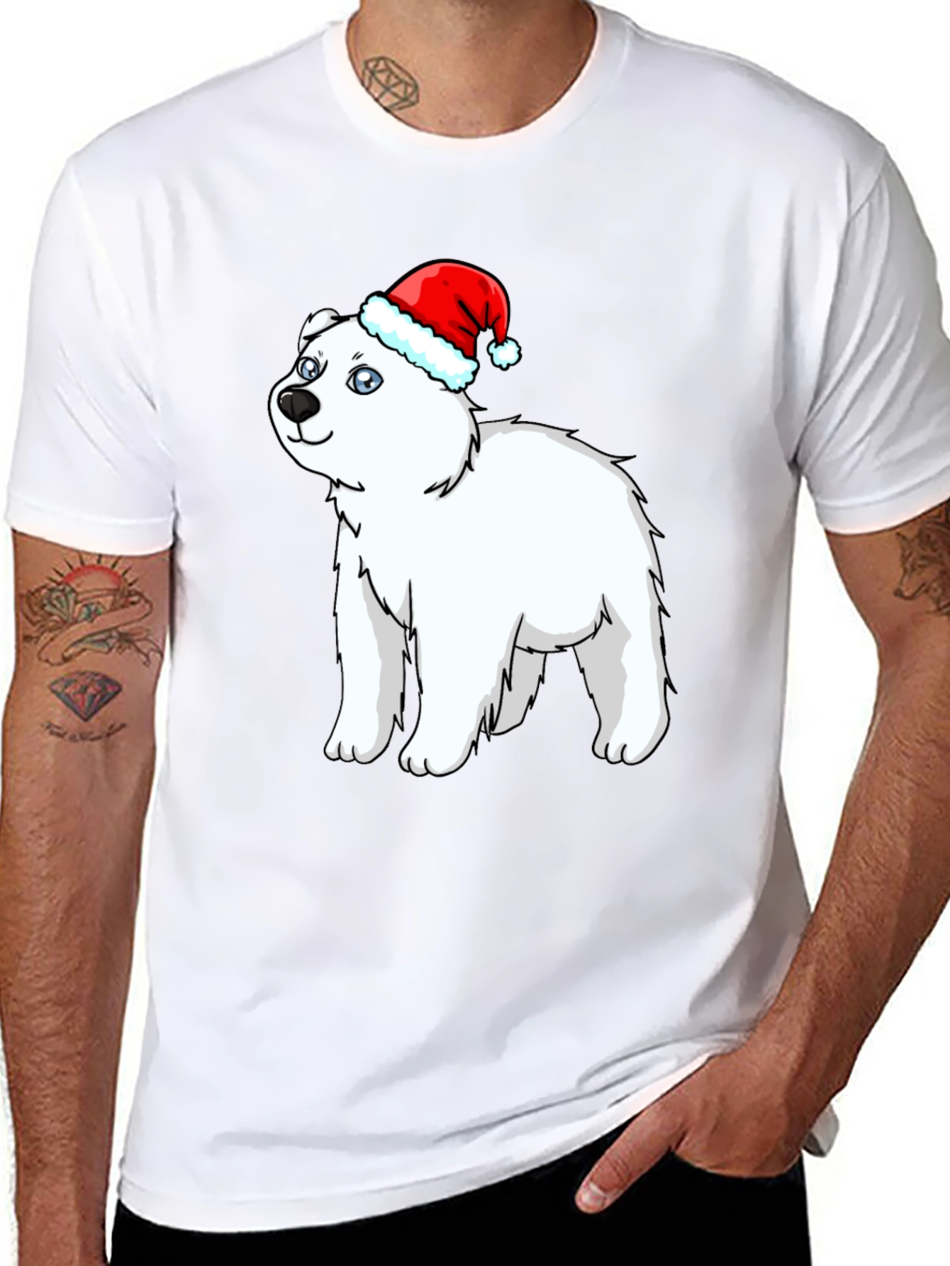 Festive Polar Bear Graphic Tee - Holiday Fun
