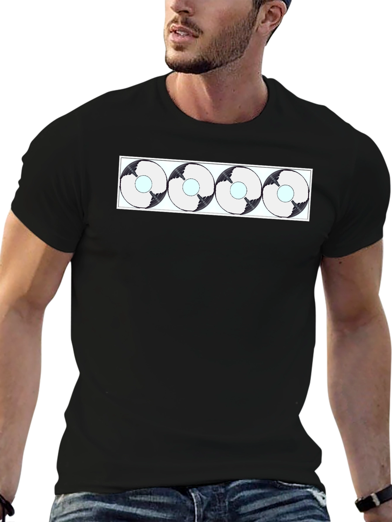 Abstract Circle Pattern Black T-Shirt