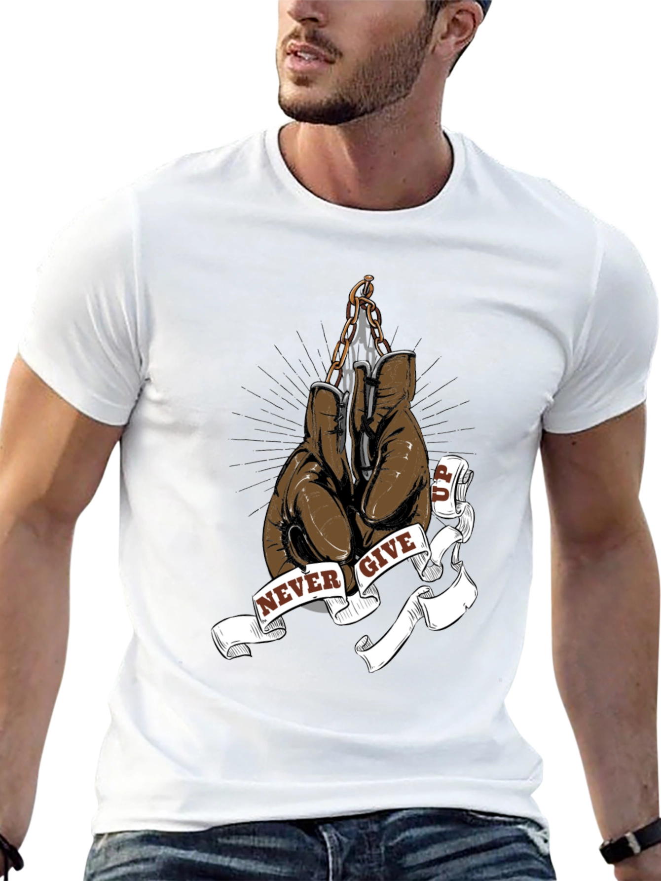 Never Give Up Boxing Glove Graphic Tee