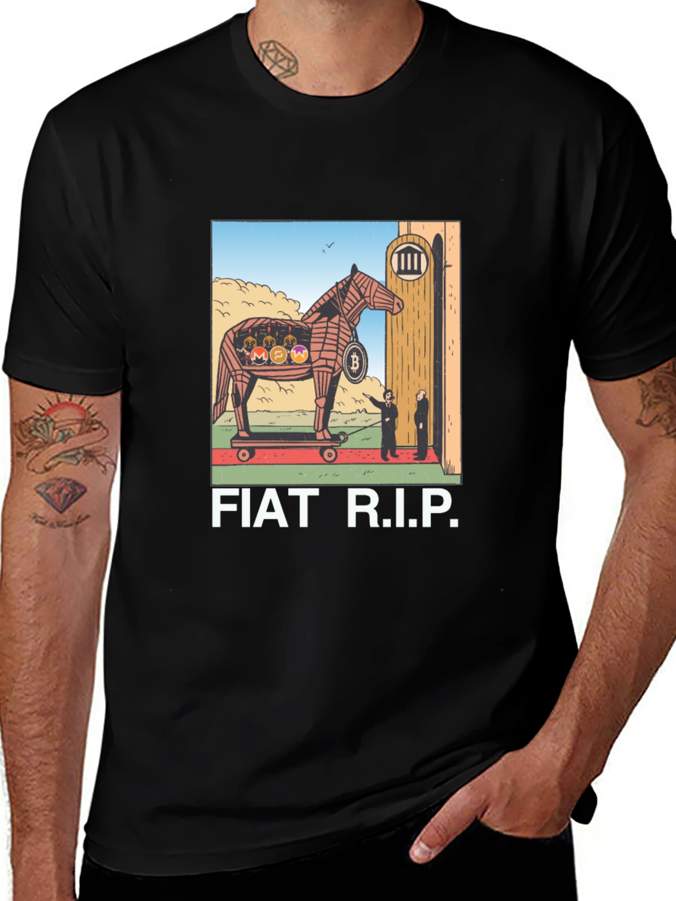 Fiat R.I.P. Crypto Trojan Horse Graphic T-Shirt