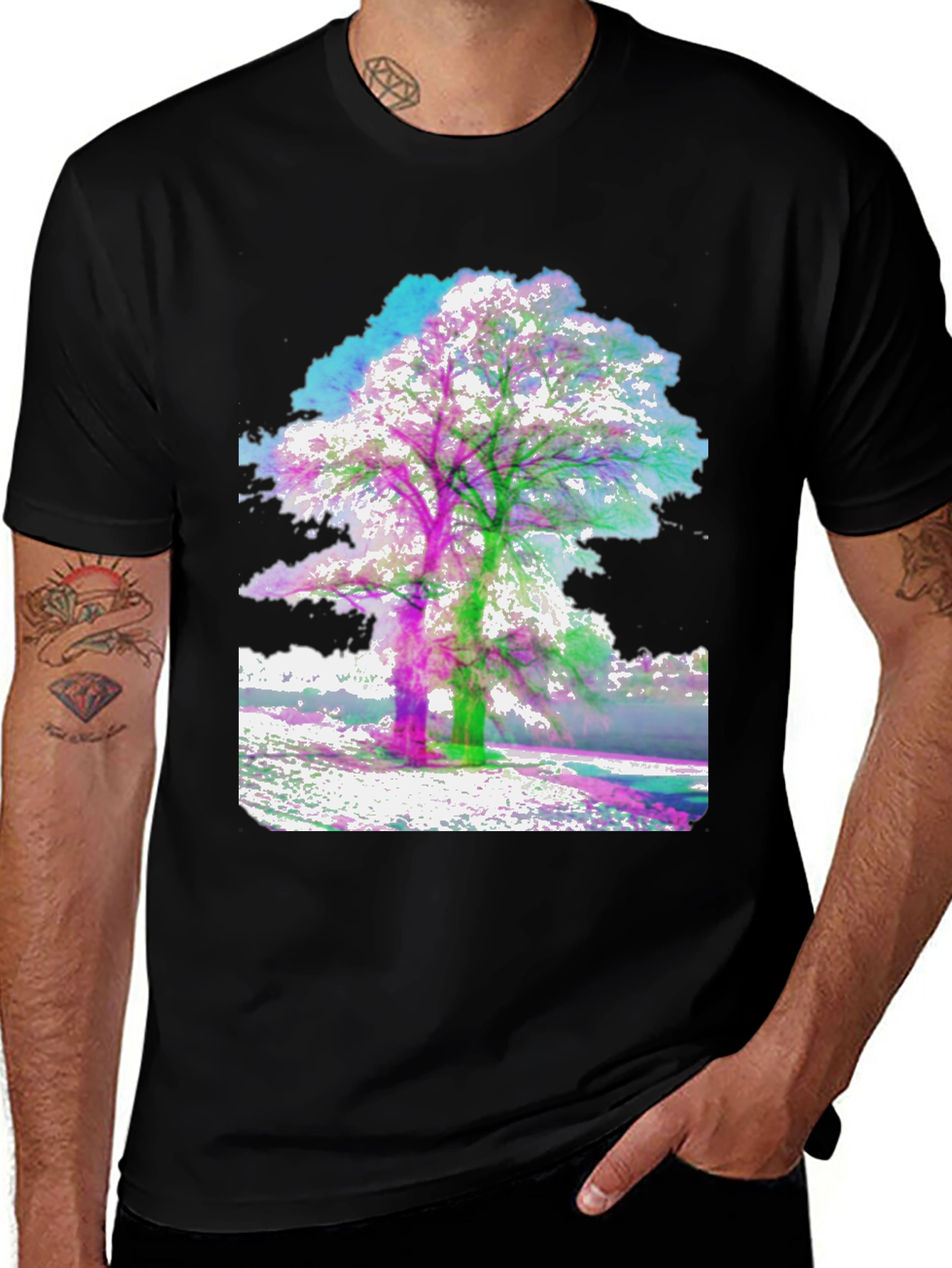 Abstract Tree Graphic Tee - Mens Black T-Shirt