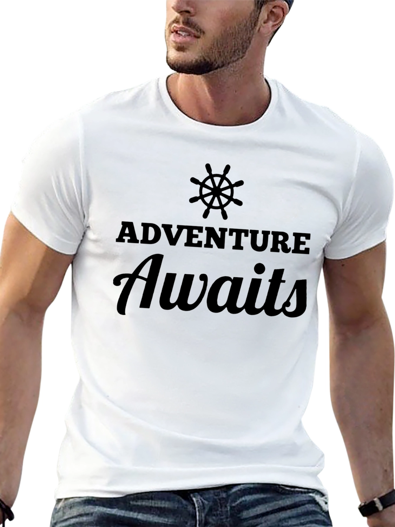 Adventure Awaits Black Graphic Tee for Men