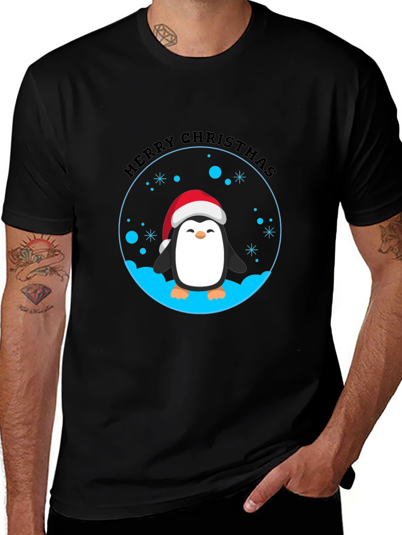 Penguin Merry Christmas Black T-Shirt