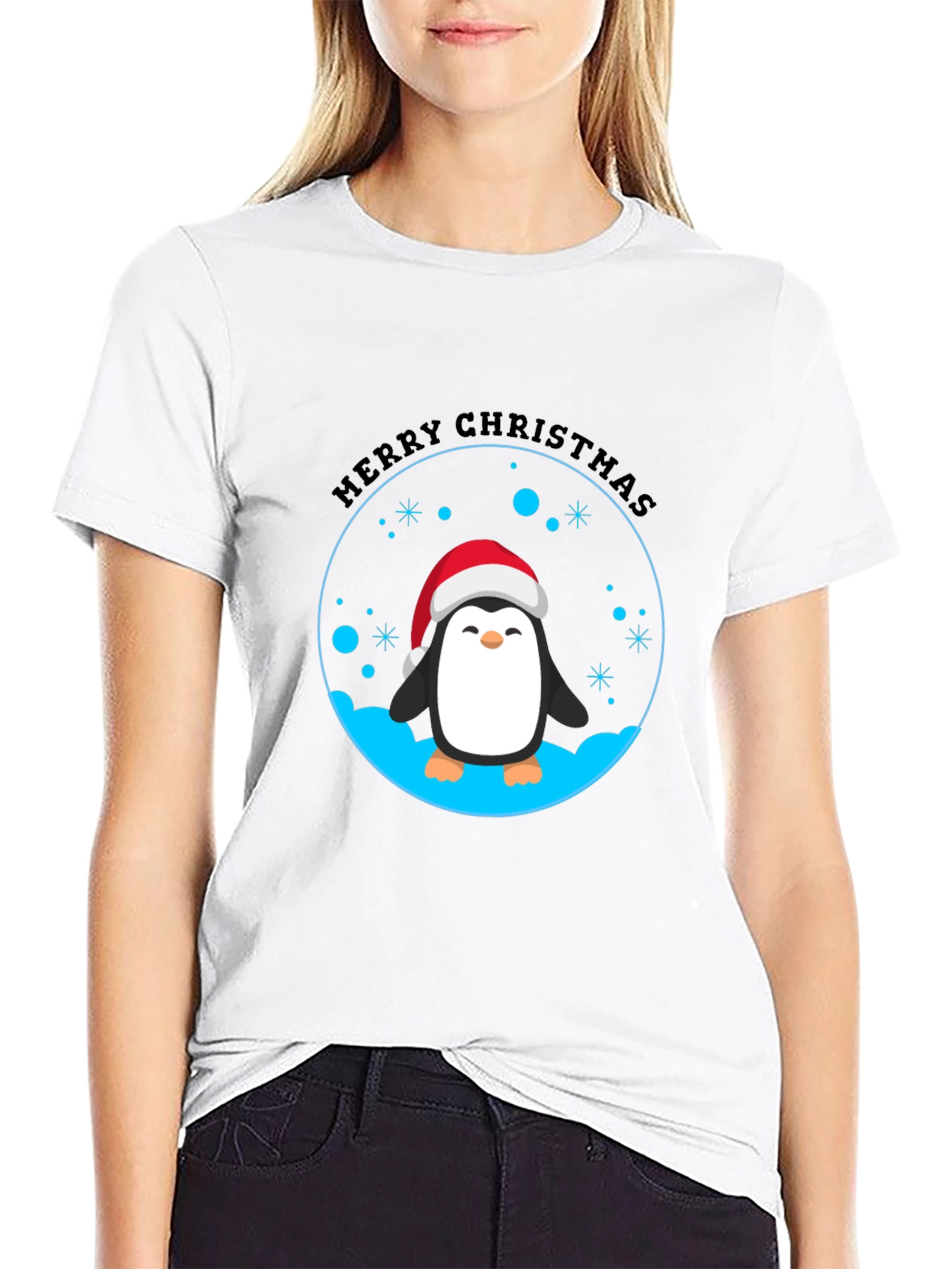 Penguin Merry Christmas Black T-Shirt