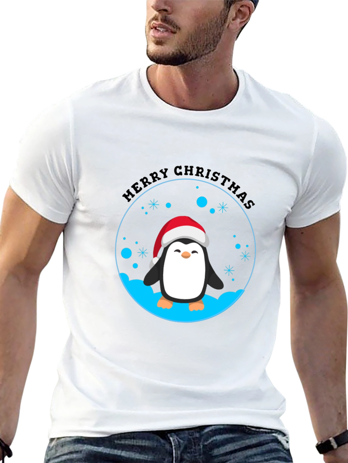 Penguin Merry Christmas Black T-Shirt