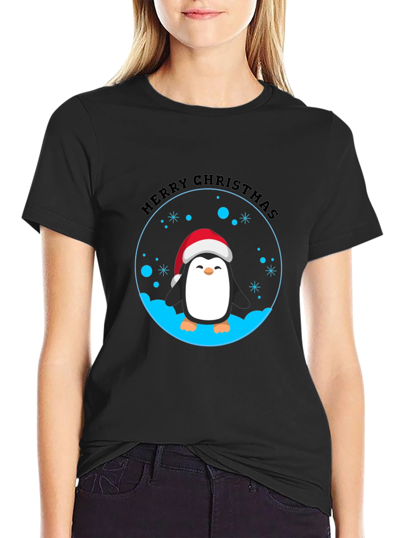 Penguin Merry Christmas Black T-Shirt
