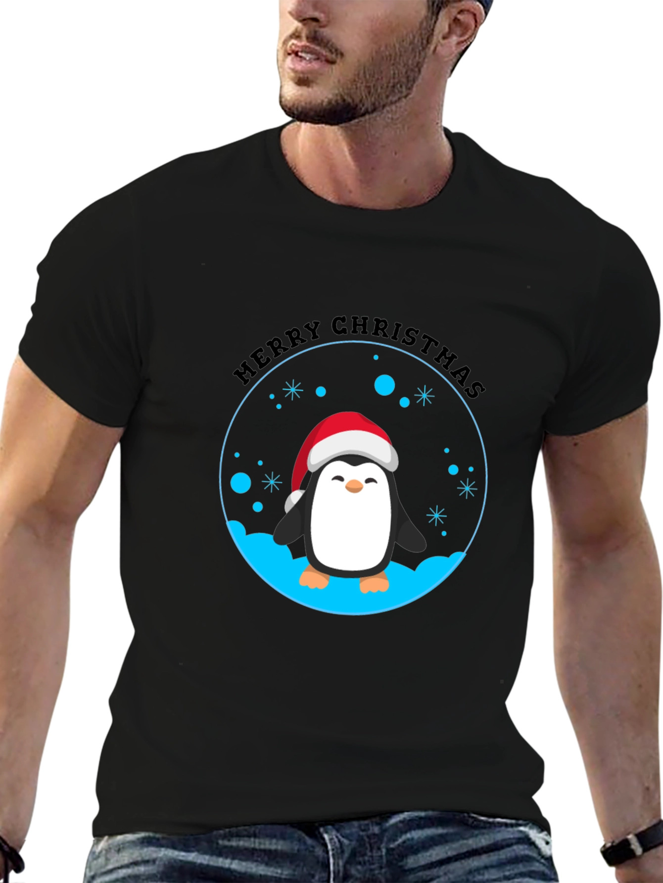 Penguin Merry Christmas Black T-Shirt