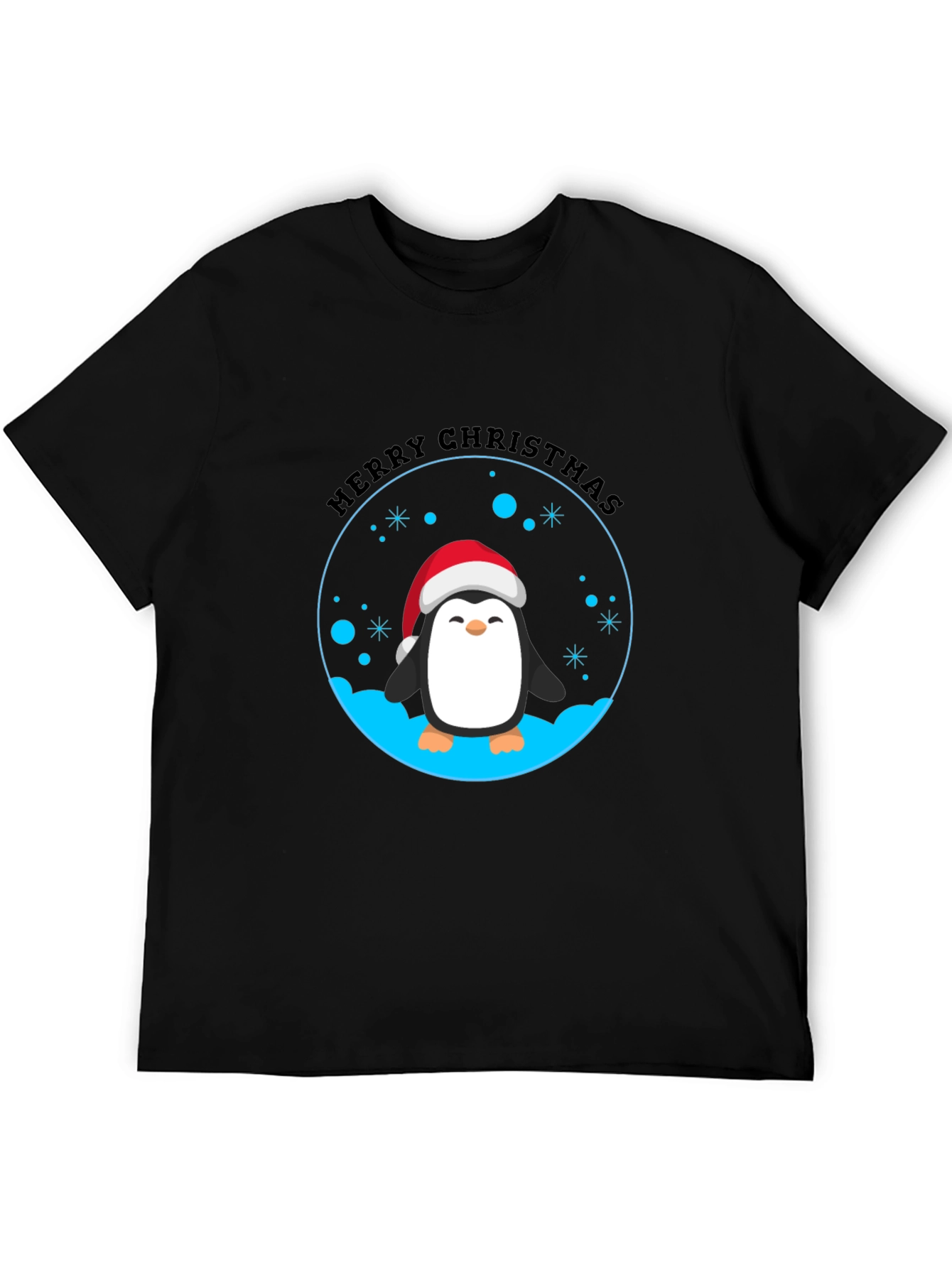 Penguin Merry Christmas Black T-Shirt