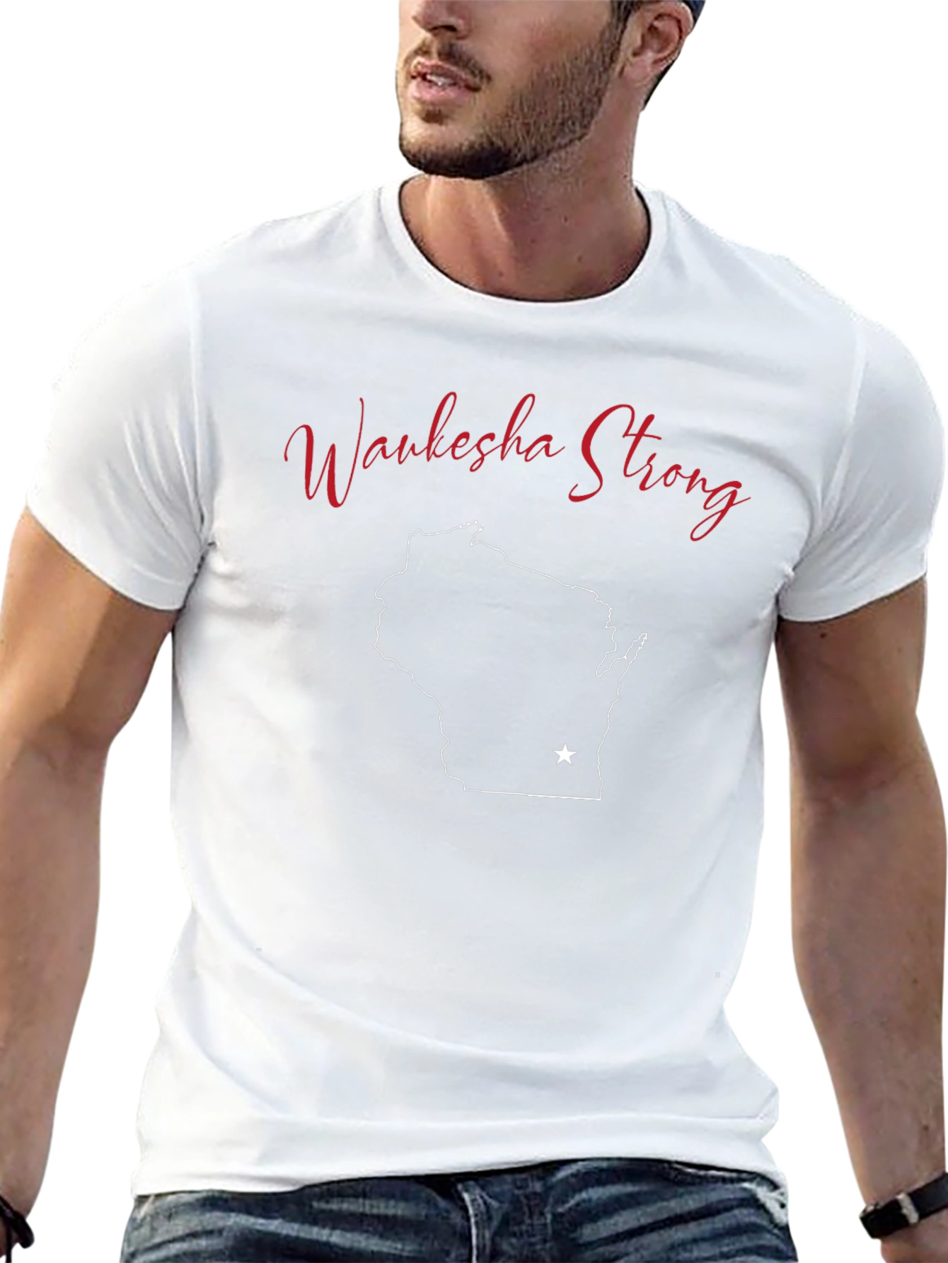 Waukesha Strong Black T-Shirt Wisconsin State Outline