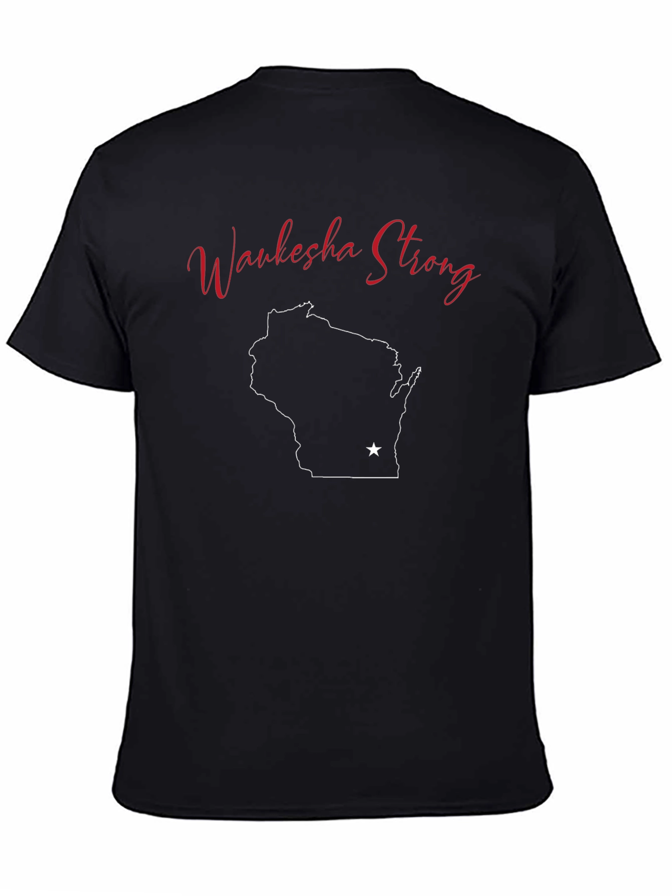 Waukesha Strong Black T-Shirt Wisconsin State Outline
