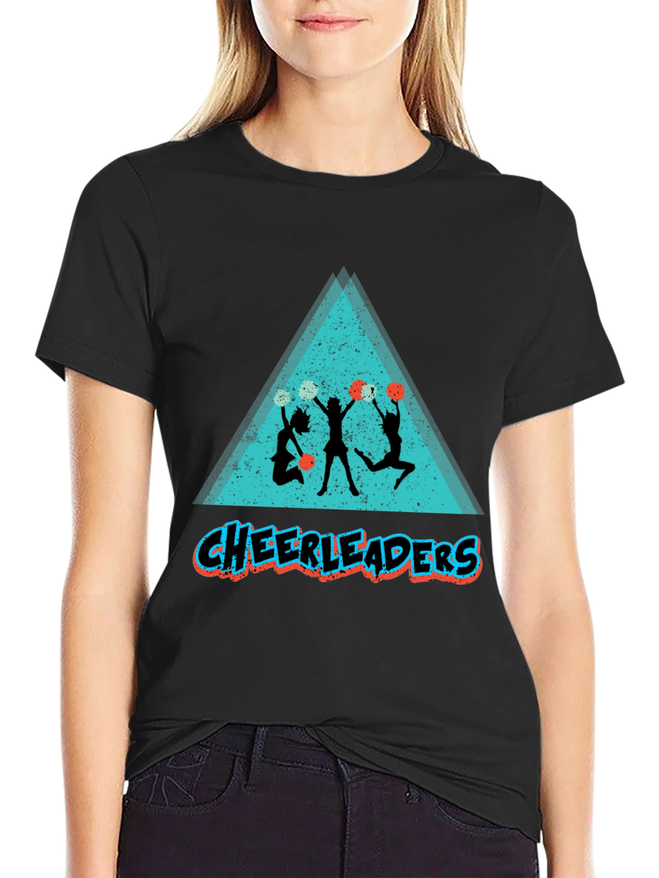 Cheerleader Graphic Tee - Black Cotton Shirt