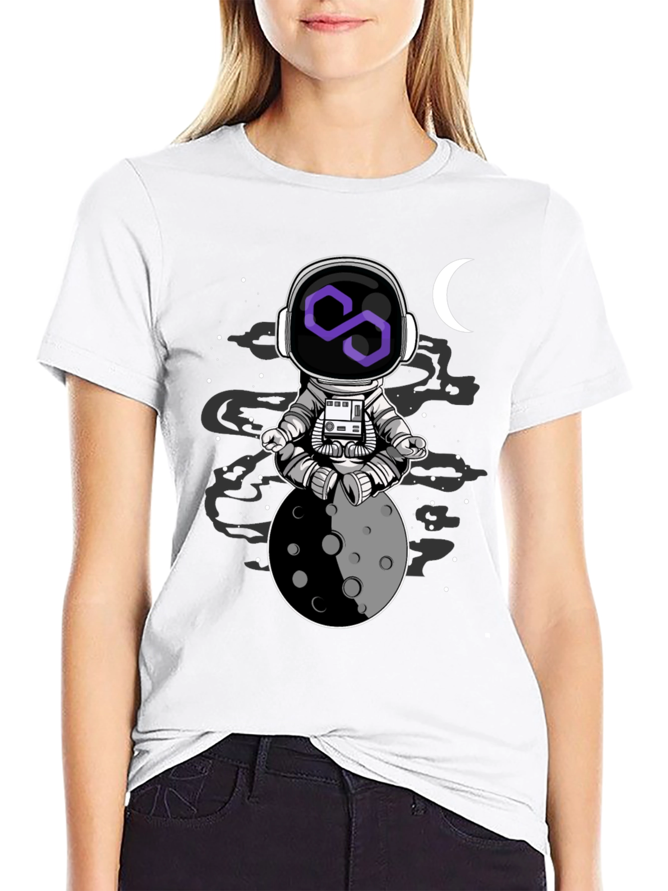 Astronaut Moon Meditation T-Shirt - Black Cotton