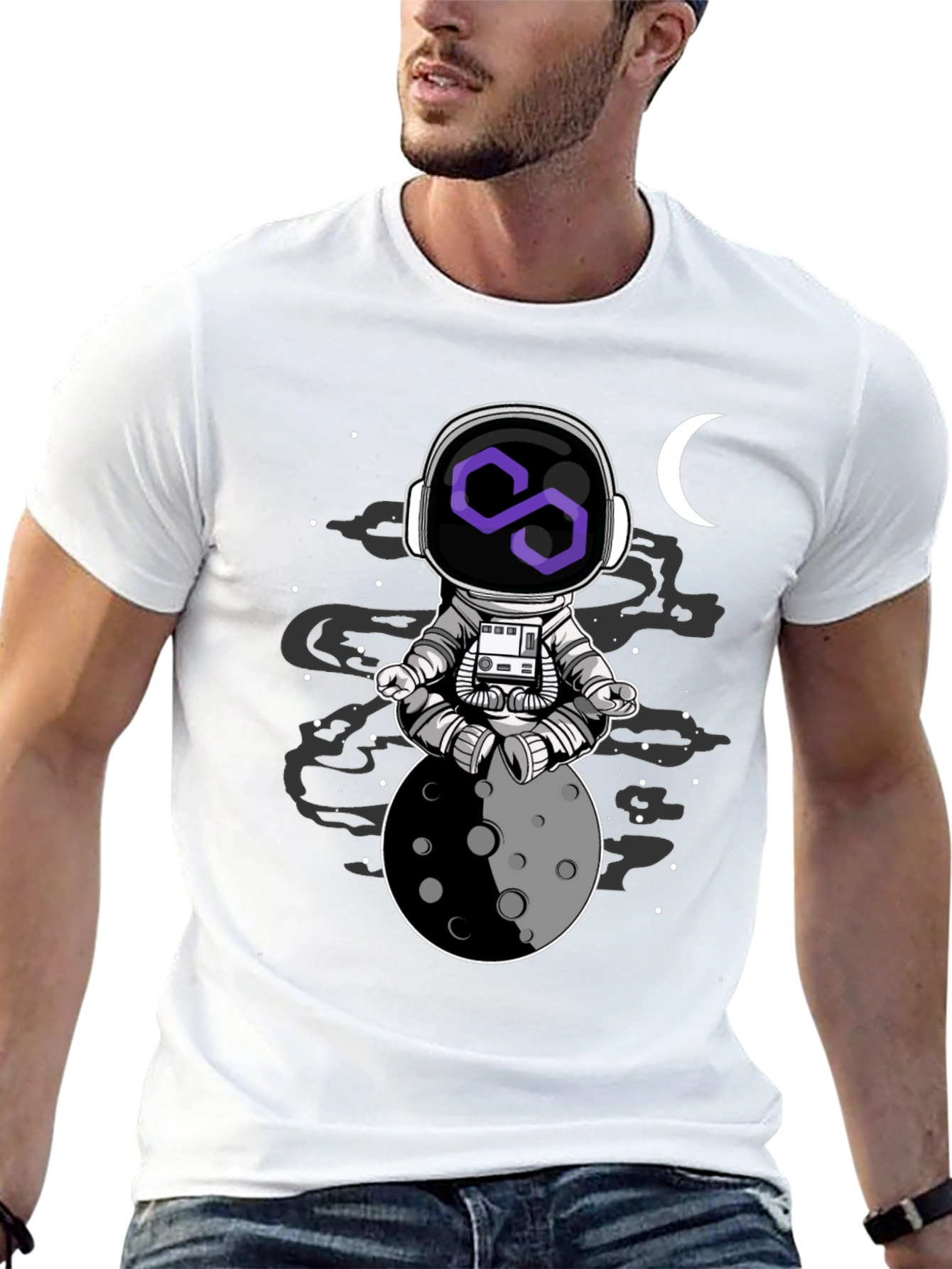 Astronaut Moon Meditation T-Shirt - Black Cotton