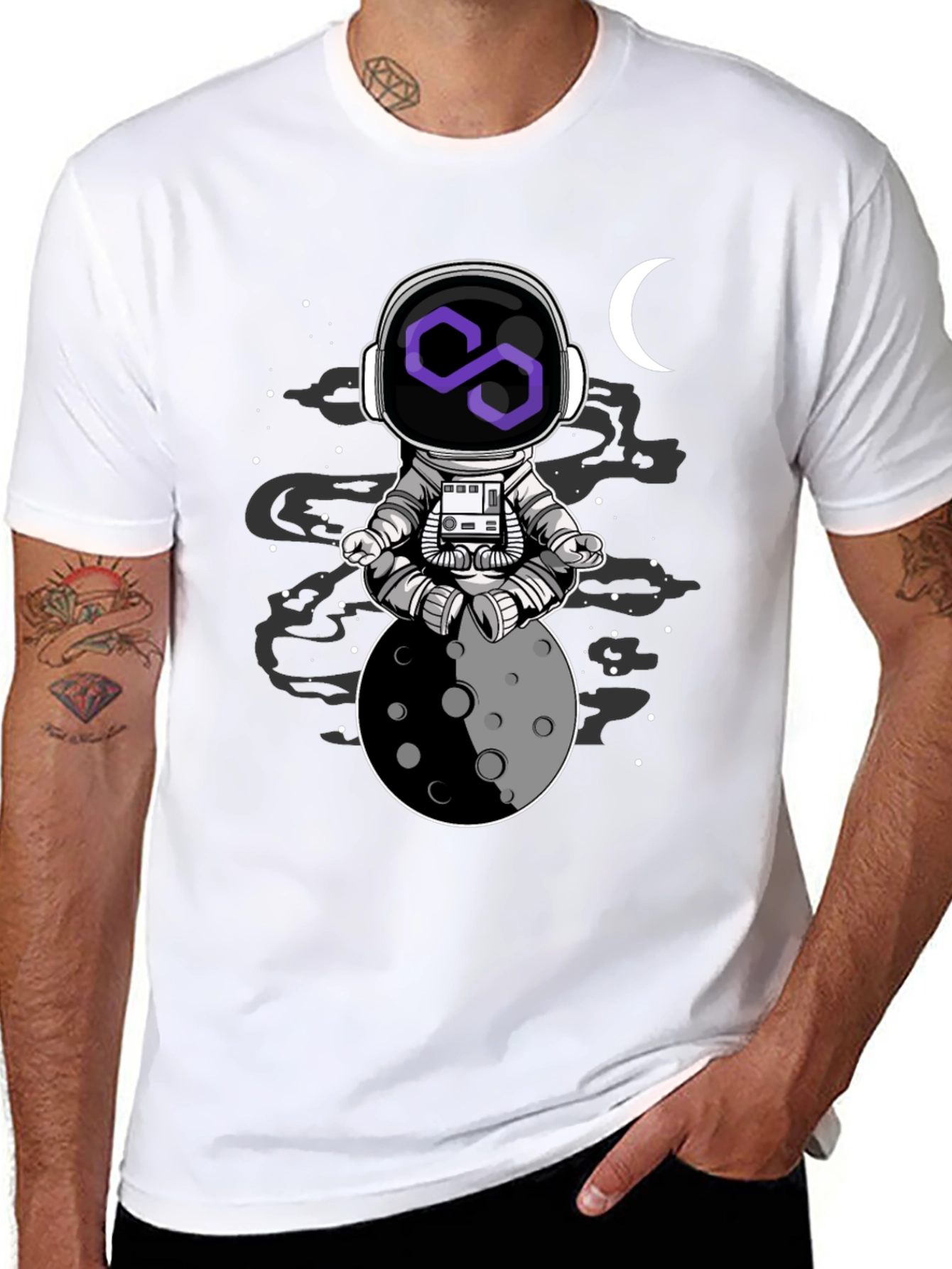 Astronaut Moon Meditation T-Shirt - Black Cotton