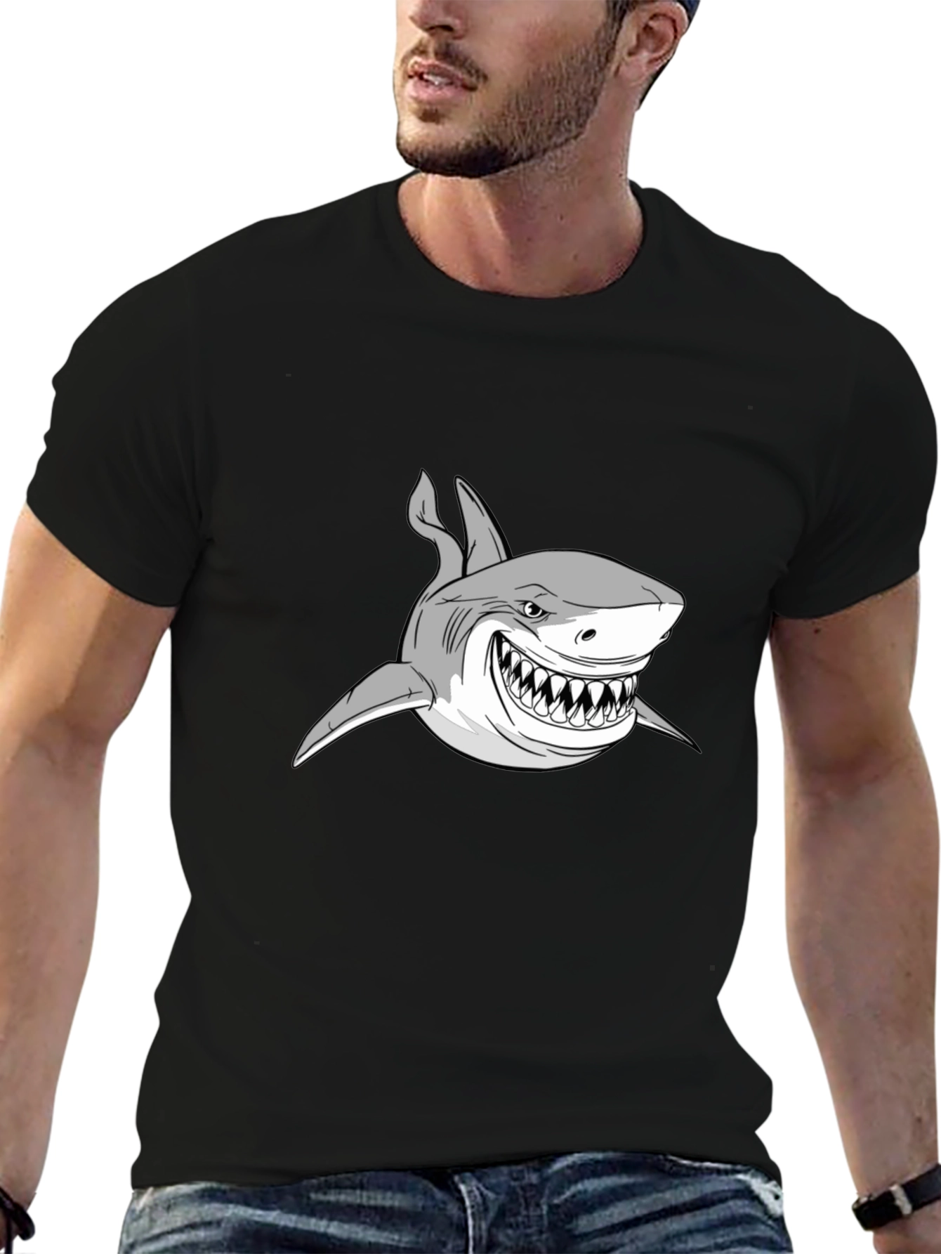 Shark Graphic Print Black T-Shirt