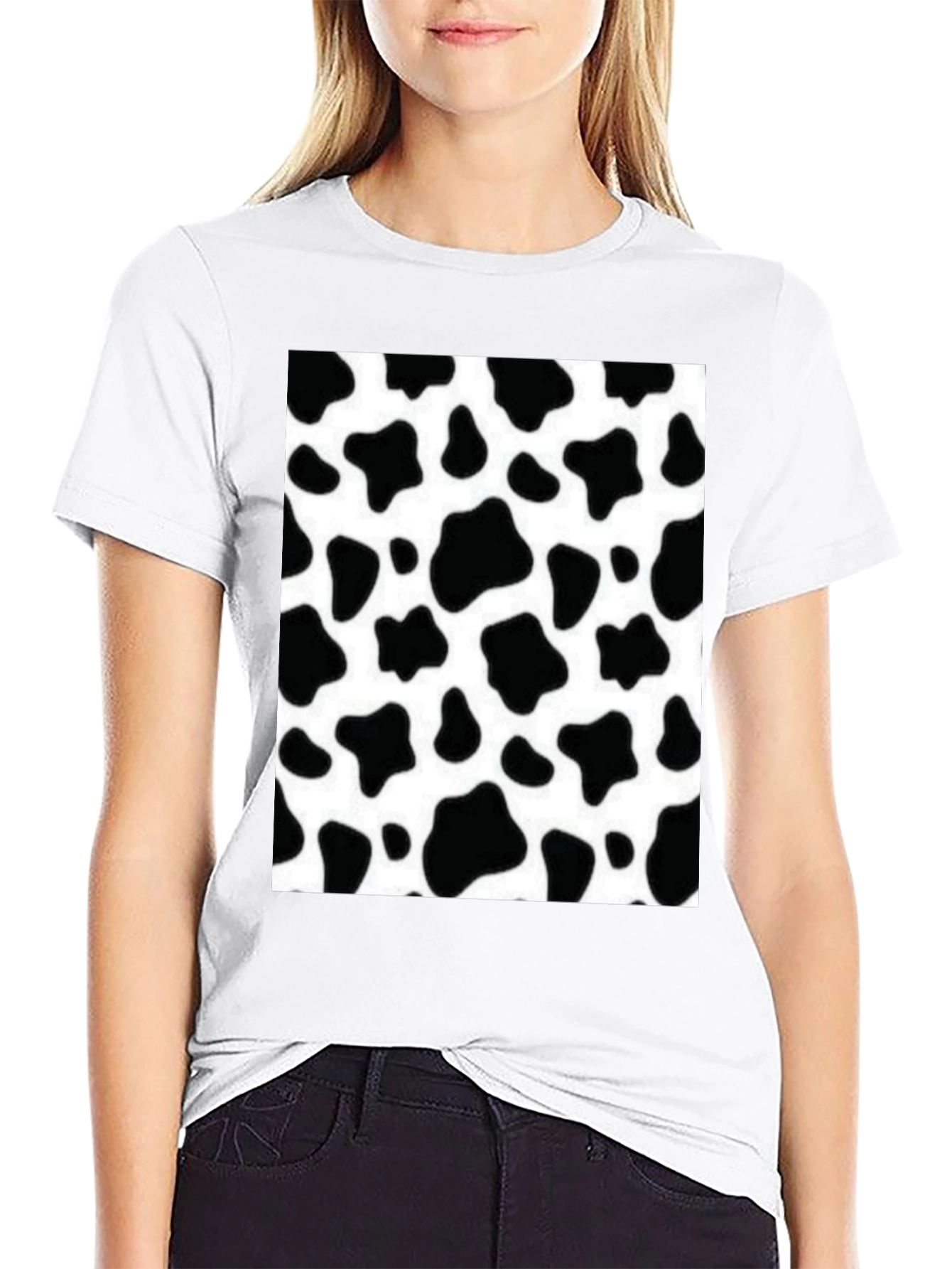 Cow Print Graphic Tee - Black Short Sleeve