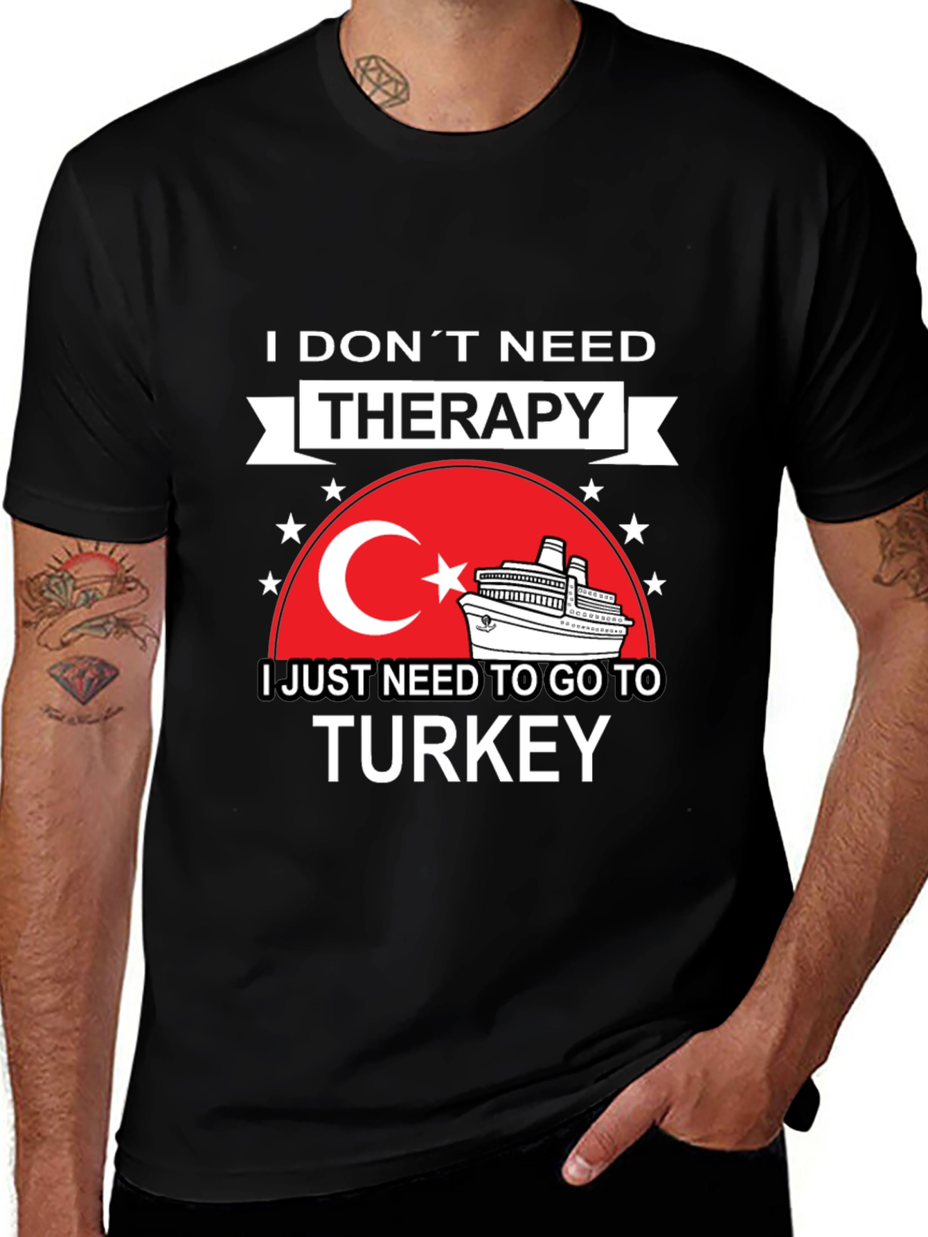 Turkey Travel Therapy Black Graphic T-Shirt