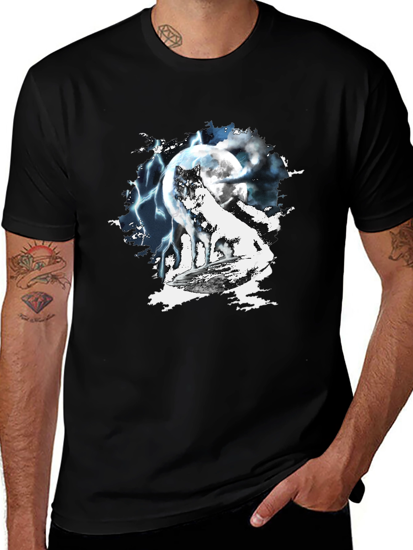 Wolf Moon Lightning Graphic T-Shirt