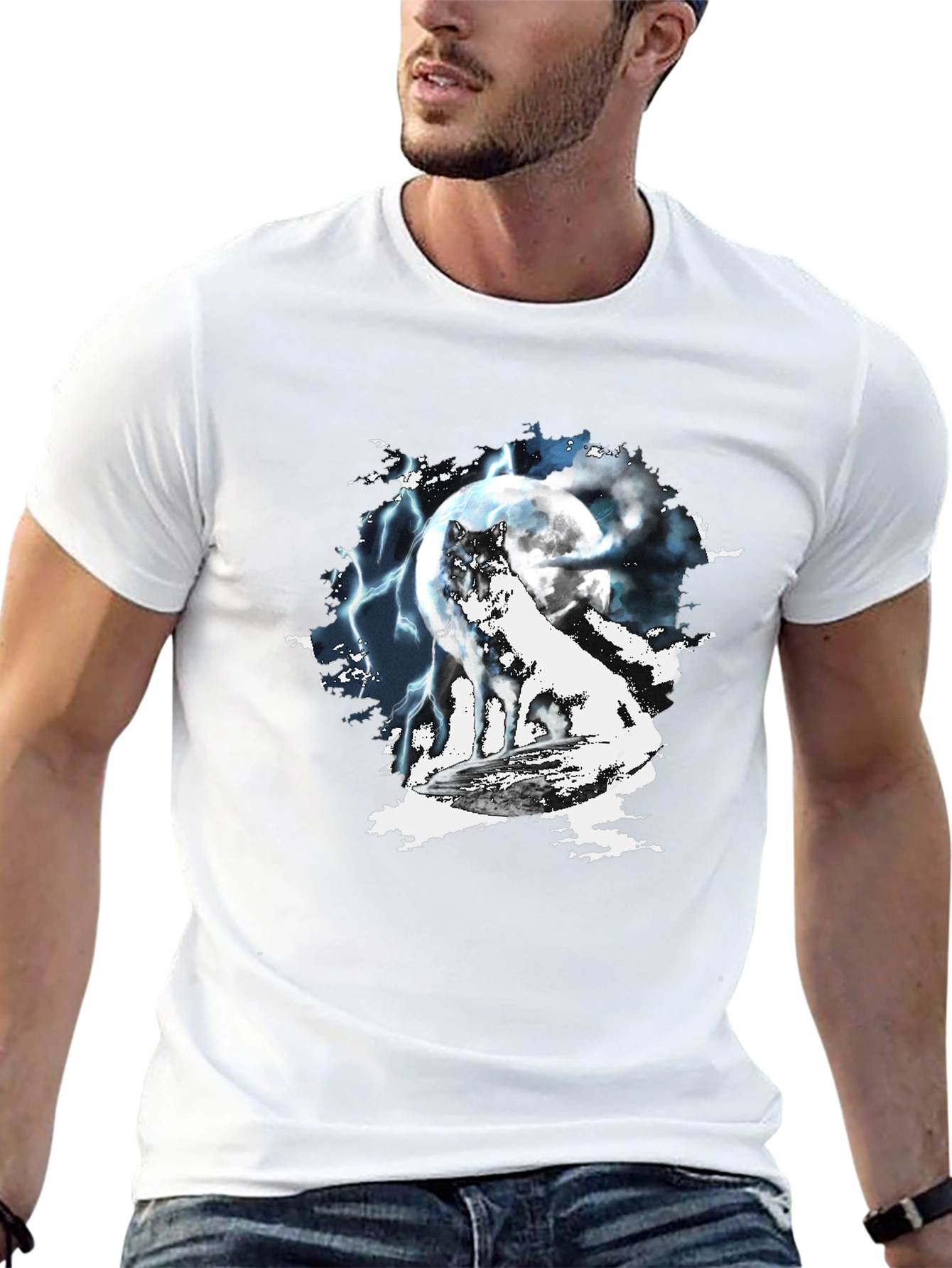 Wolf Moon Lightning Graphic T-Shirt