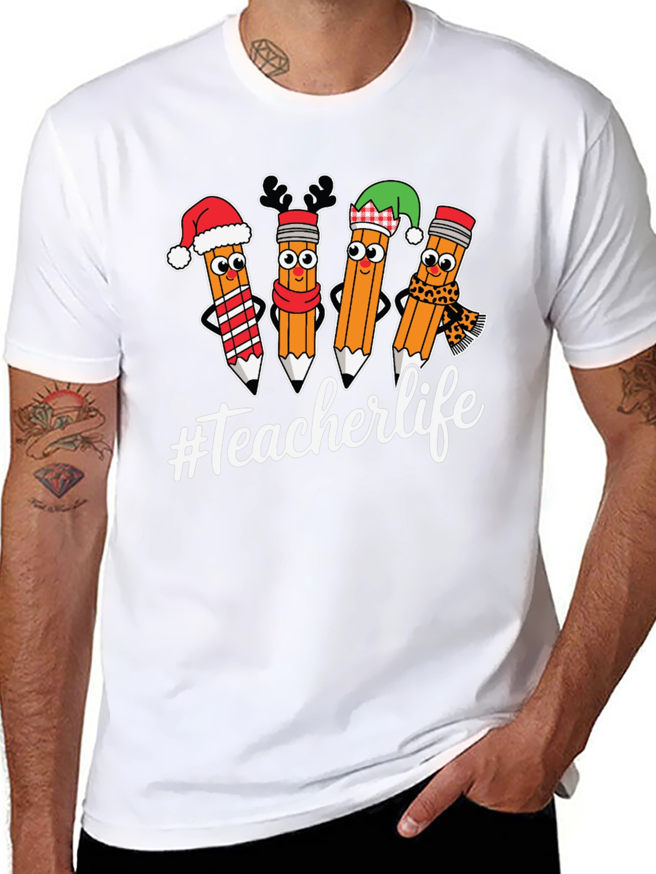 Teacherlife Holiday Pencils Graphic T-Shirt