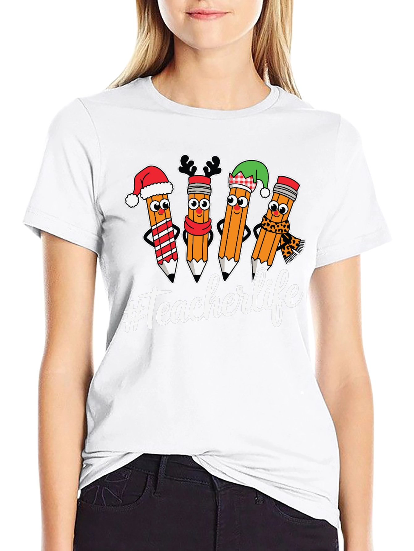 Teacherlife Holiday Pencils Graphic T-Shirt