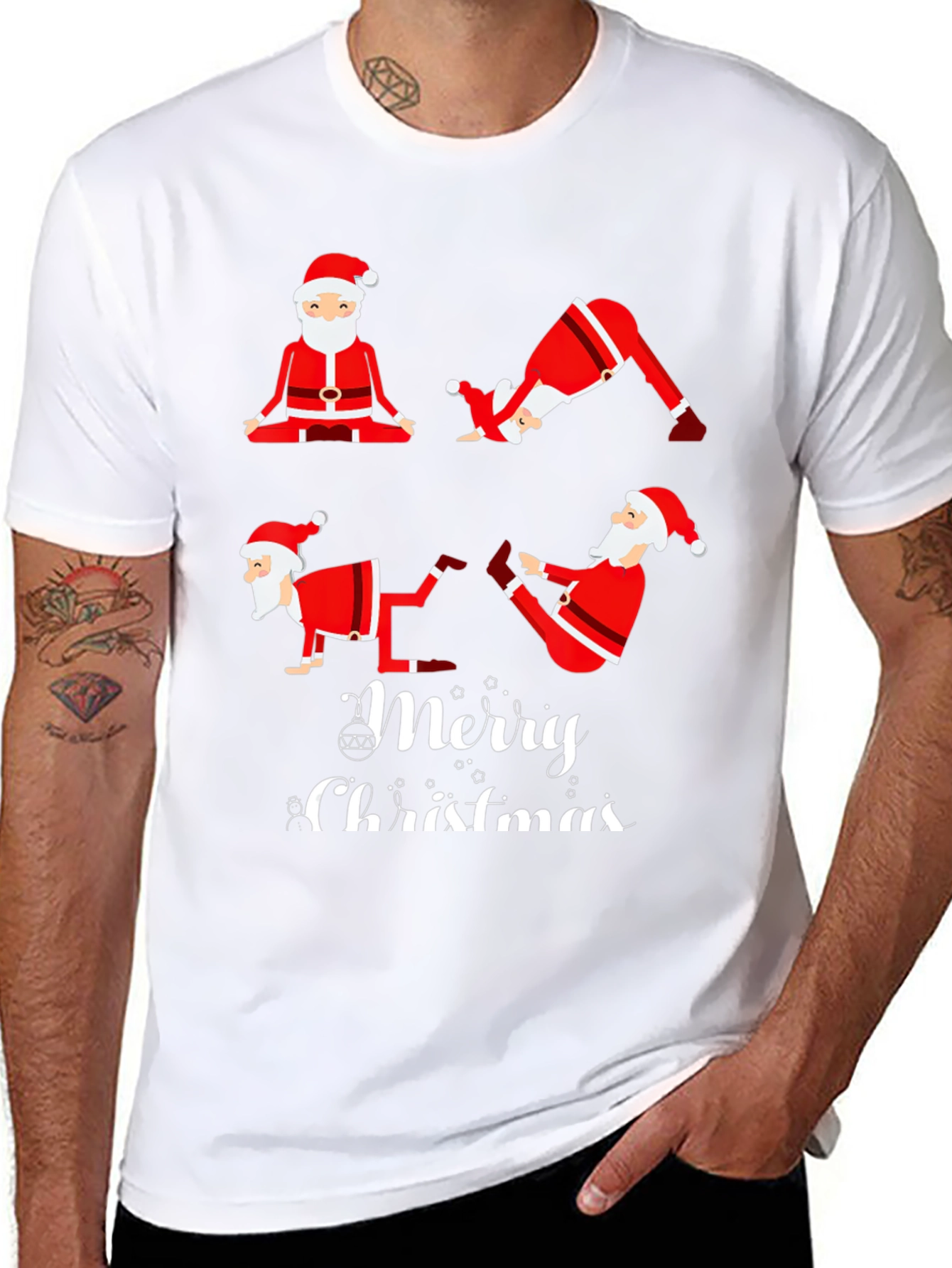 Yoga Santa Merry Christmas Graphic T-Shirt