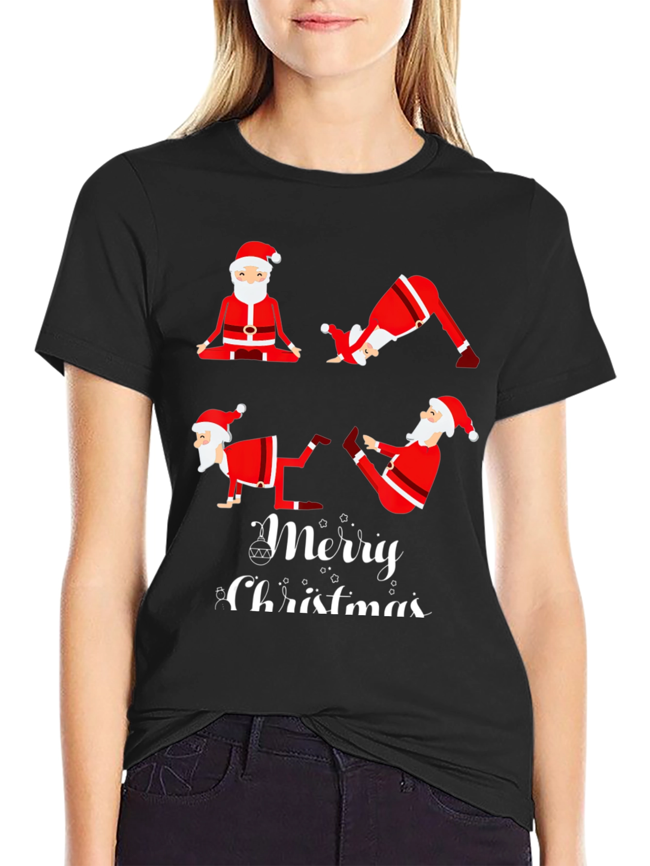 Yoga Santa Merry Christmas Graphic T-Shirt