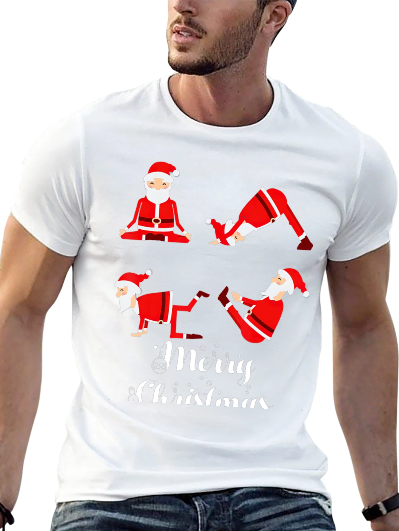 Yoga Santa Merry Christmas Graphic T-Shirt