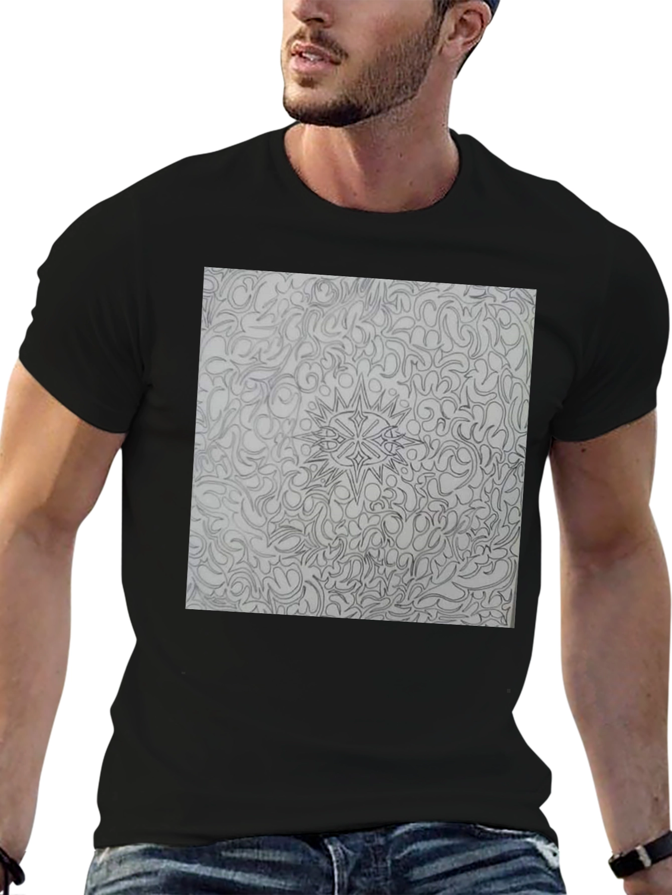 Abstract Pattern Print Black T-Shirt