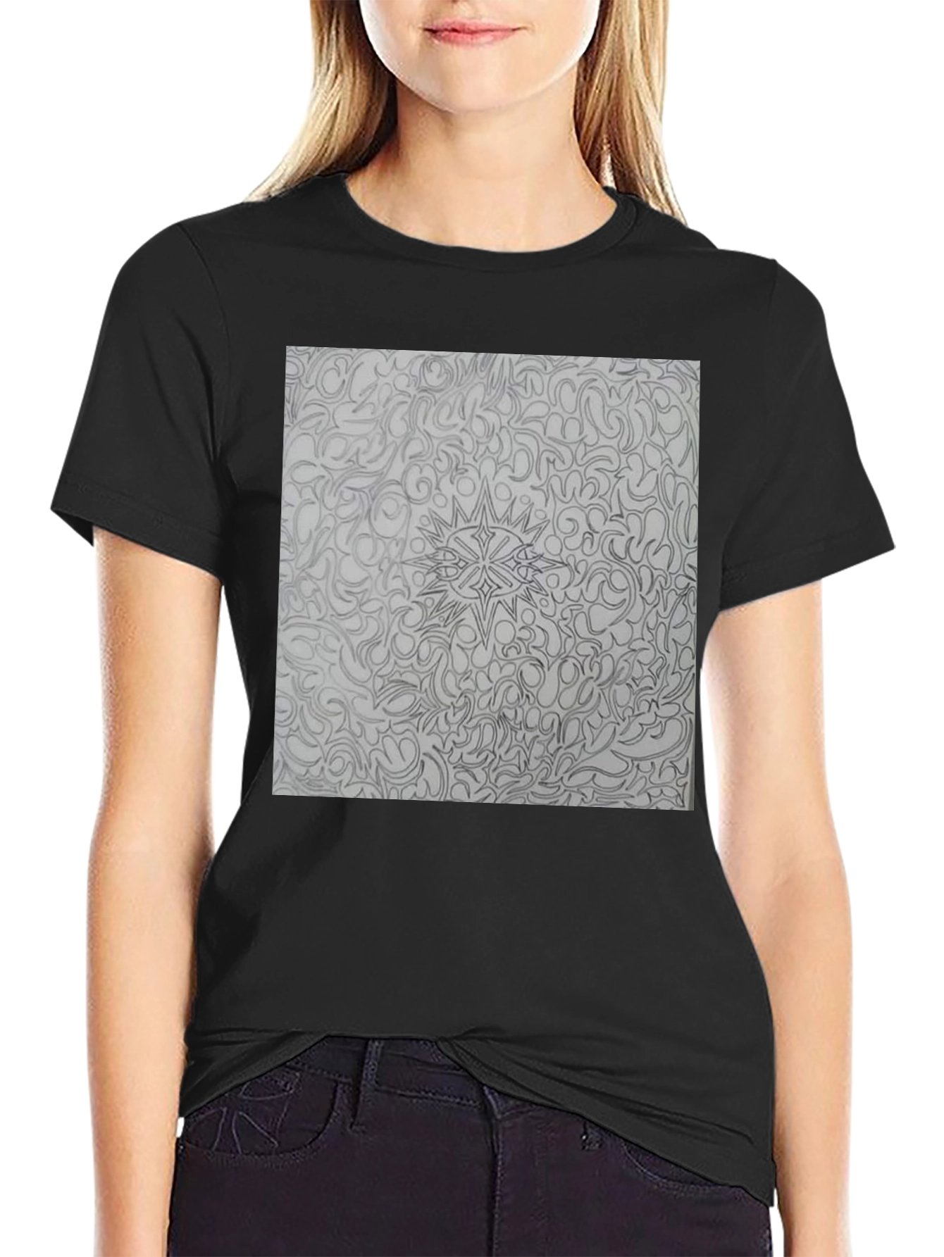 Abstract Pattern Print Black T-Shirt