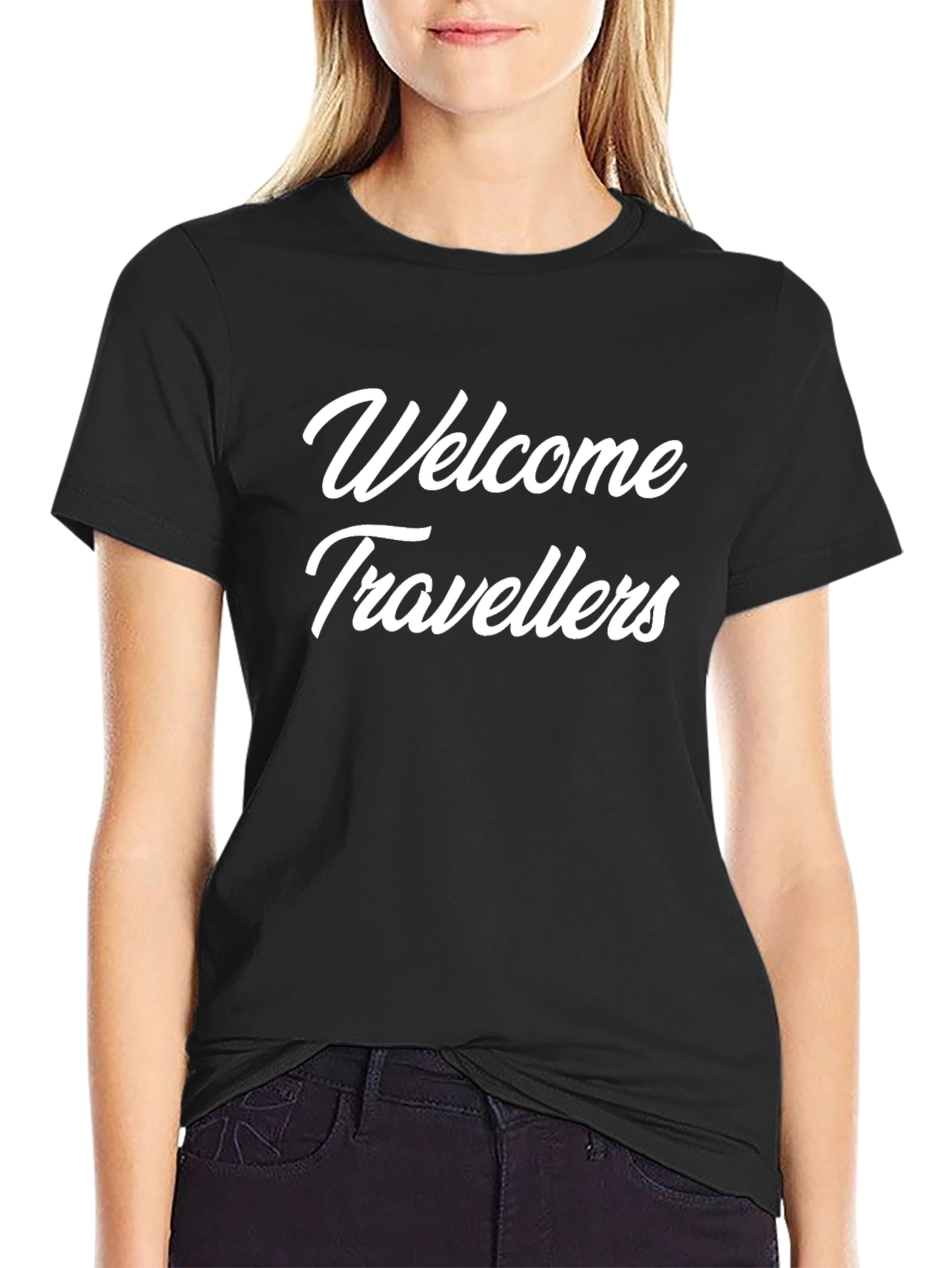 Welcome Travellers Black Graphic Tee