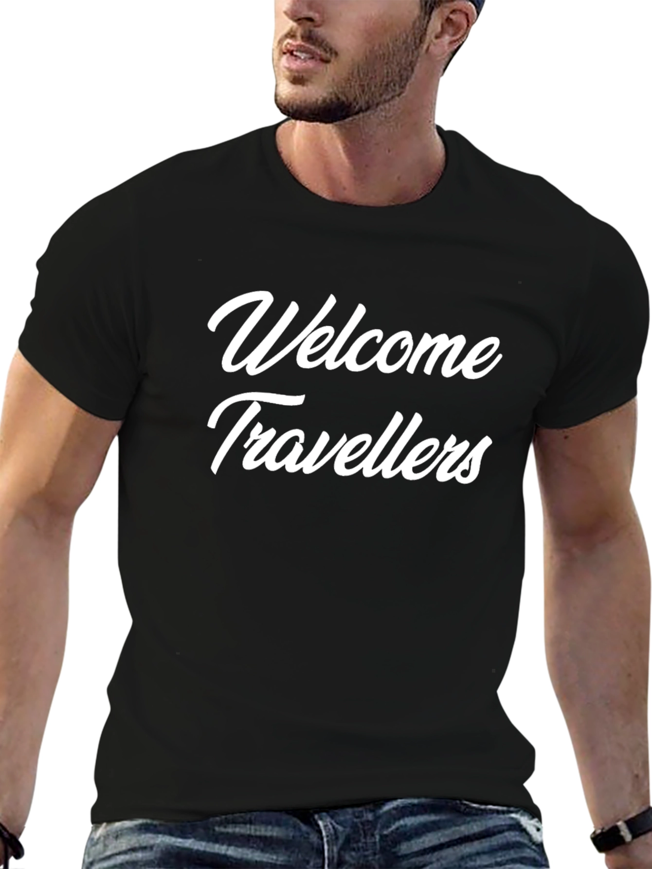 Welcome Travellers Black Graphic Tee