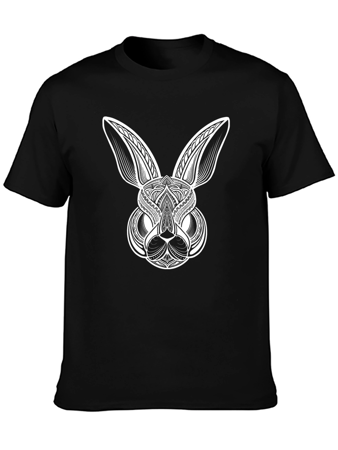 Abstract Bunny Graphic Tee - Black Cotton